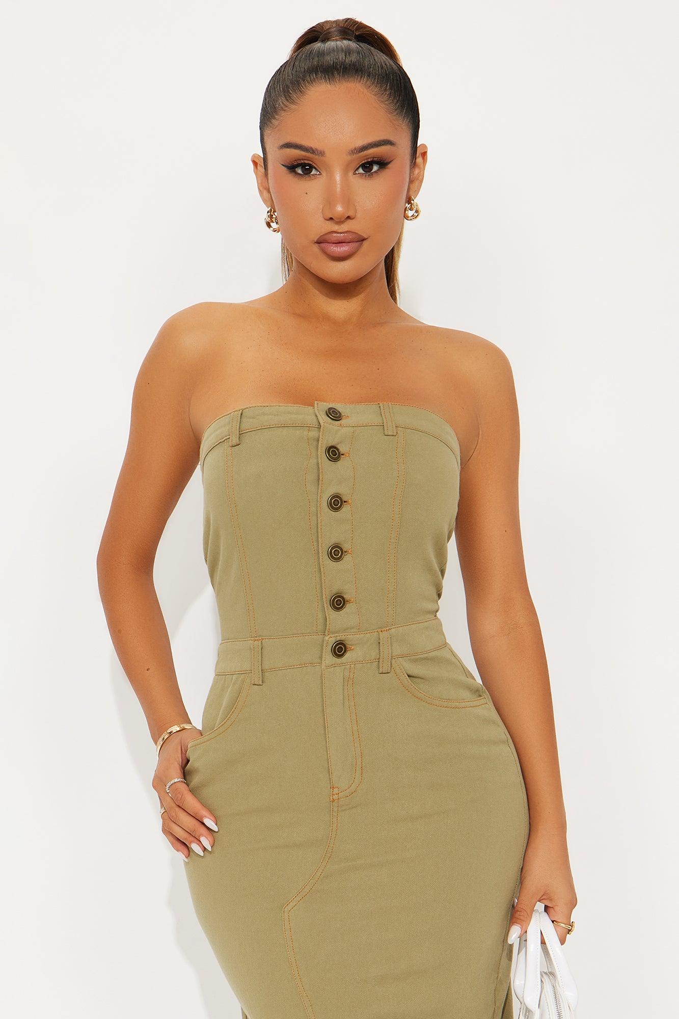 Sweet Saturday Twill Maxi Dress - Olive Female Product Image