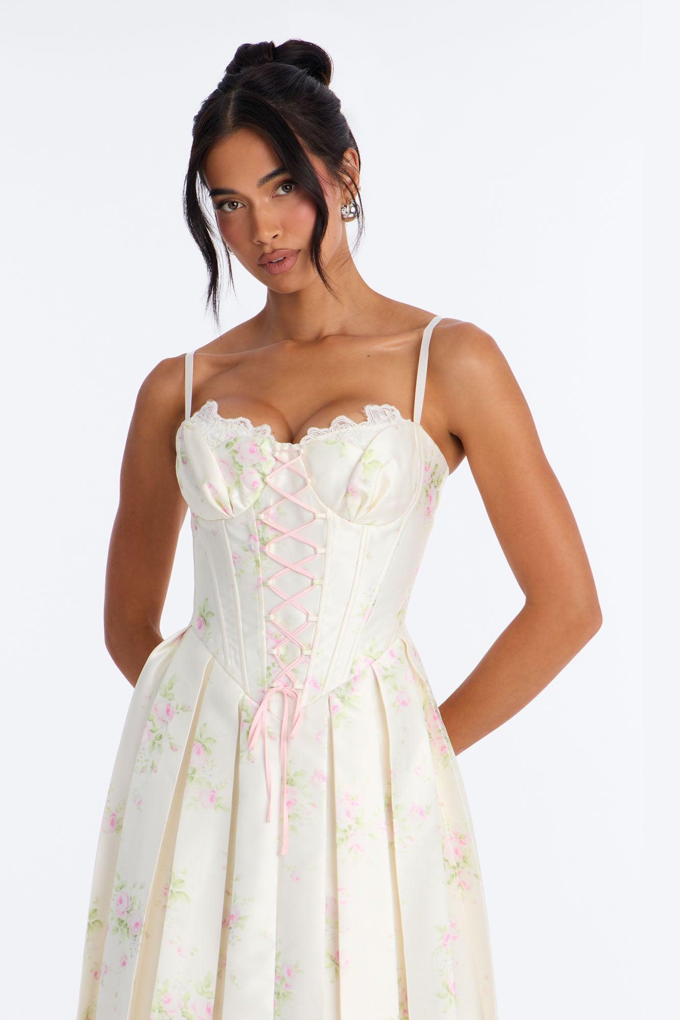 Tea Party Pleated Taffeta Gown - Cream/combo Female Product Image