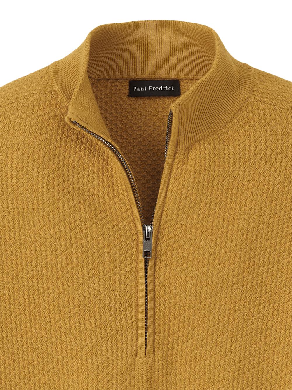 Silk Cotton Cashmere Quarter Zip Mock Neck Sweater - Gold Product Image