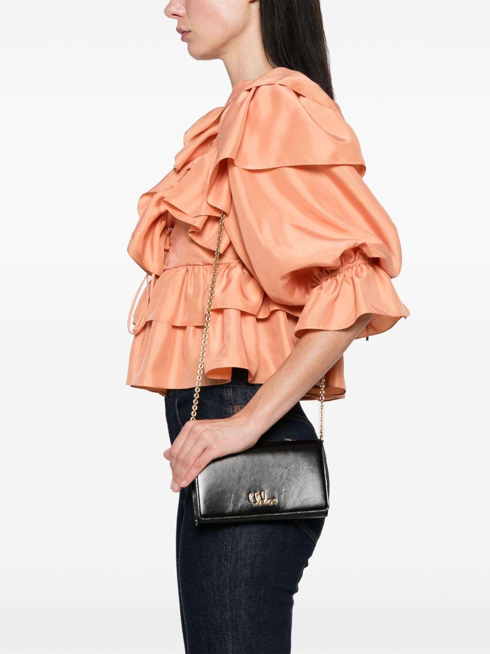 CHLOÉ Iconic Flap Wallet On Chain In Shiny Calfskin In Black Product Image