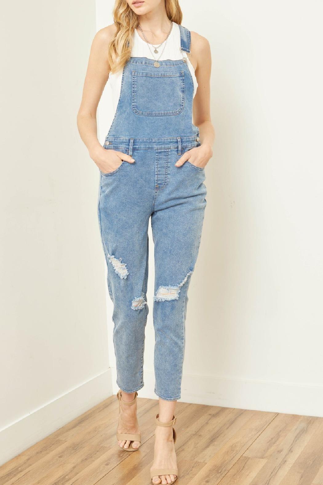 Distressed Denim Overalls Product Image