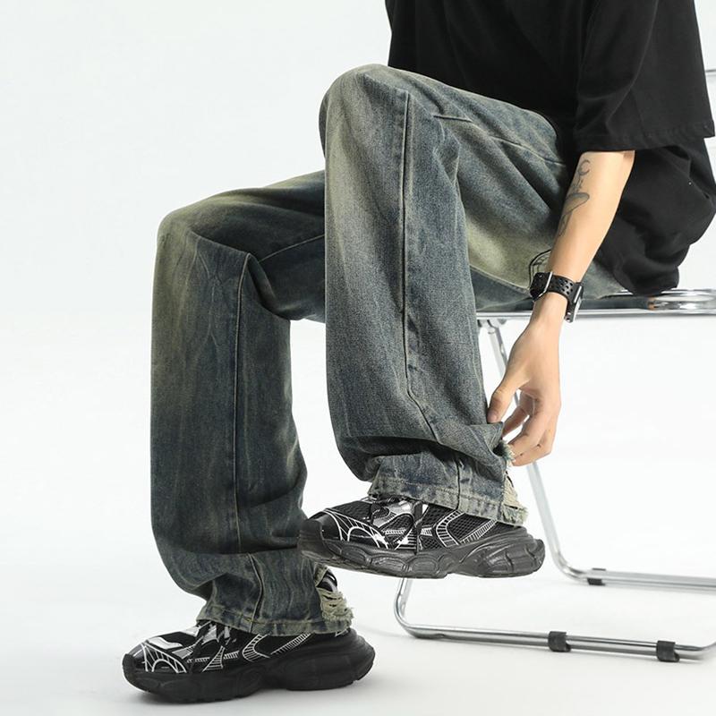 Sopula Men's Vintage High Street Lightning Pattern Washed Straight Jeans Product Image