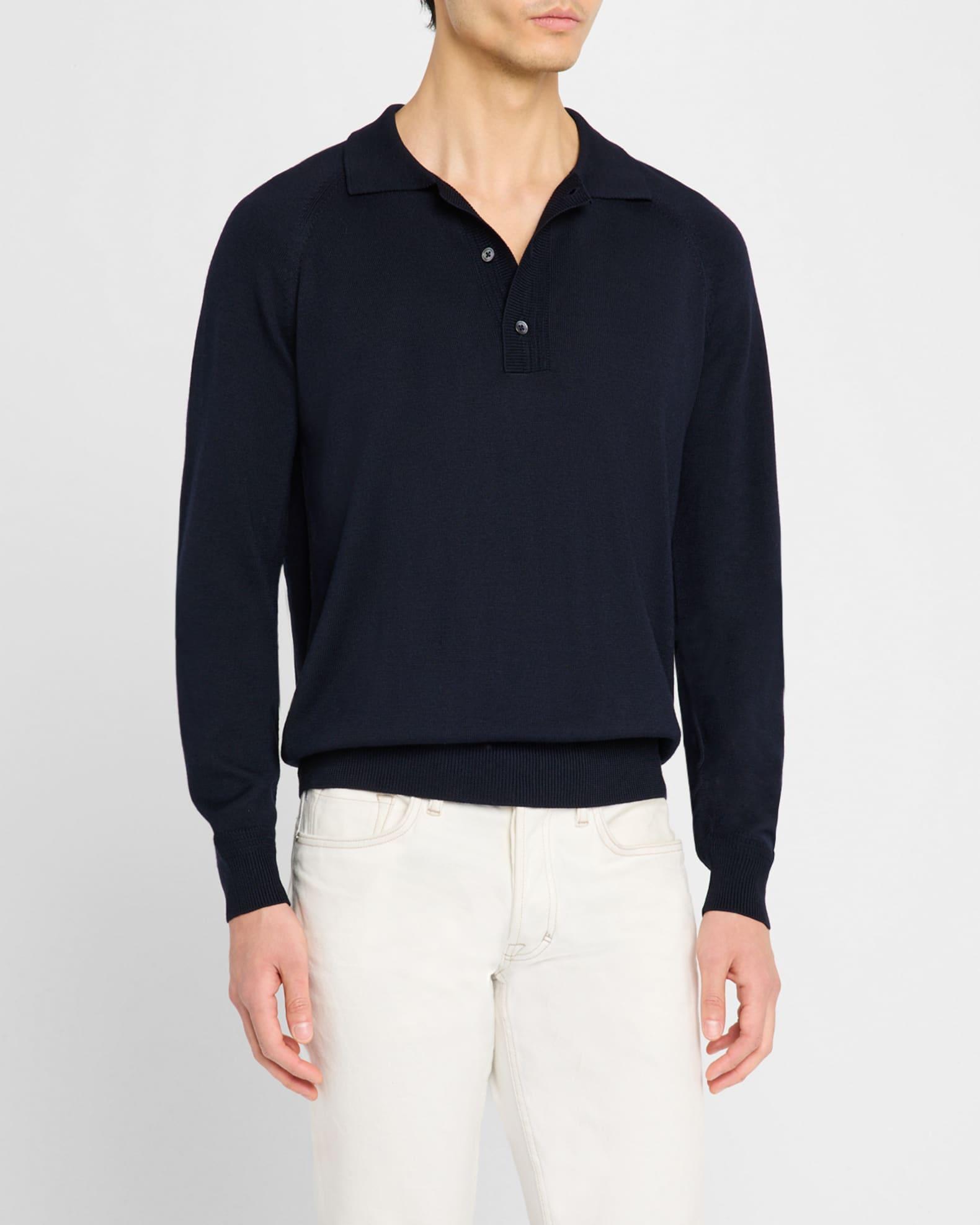 Men's Wool and Silk Raglan Knit Polo Shirt Product Image