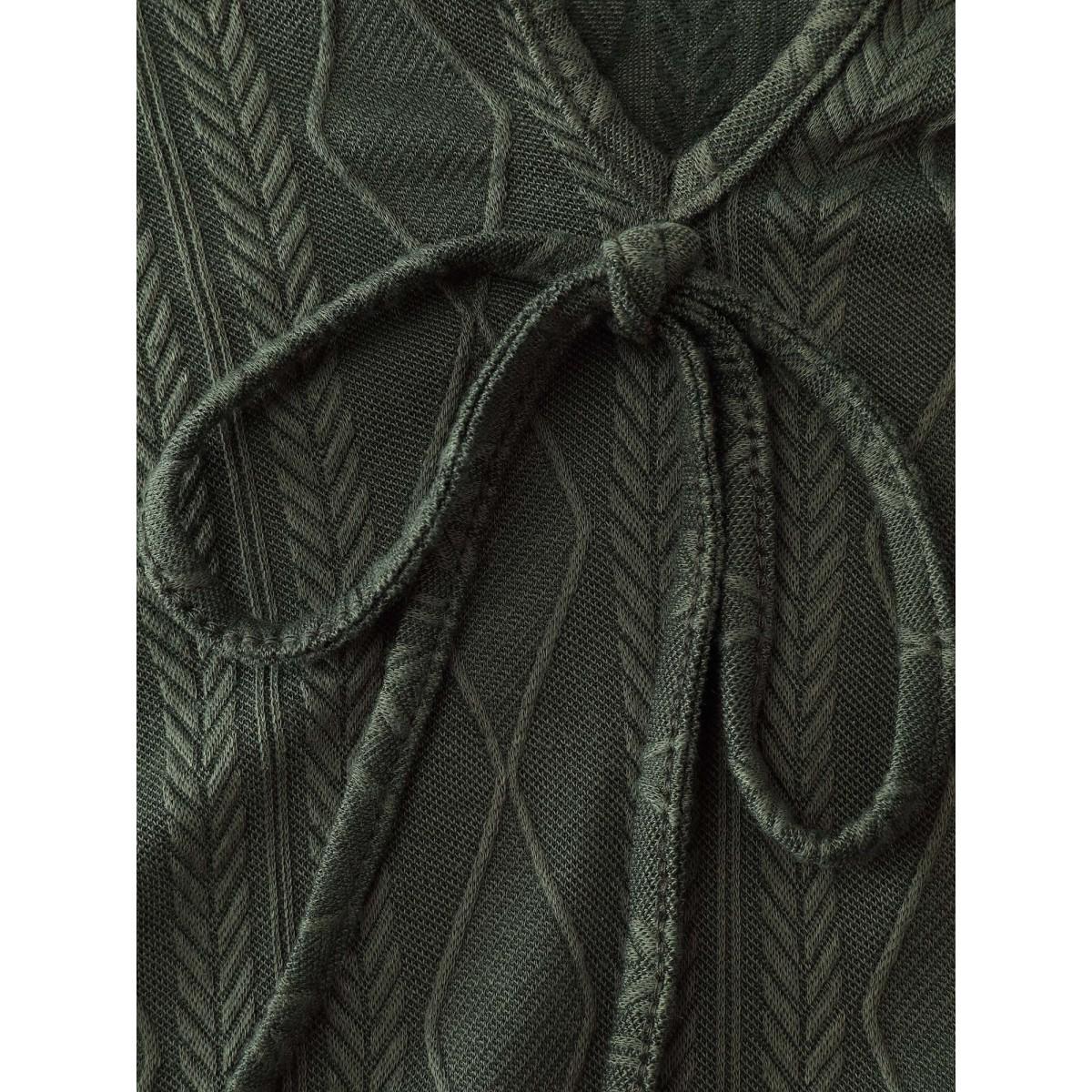 Plus Size Textured Front-Tie Relaxed-Fit Lounge Set Women ArmyGreen Tie knot Extra Long Sleeve V-neck Leisure Loungewear Sets BloomChic 18-20/2X Product Image