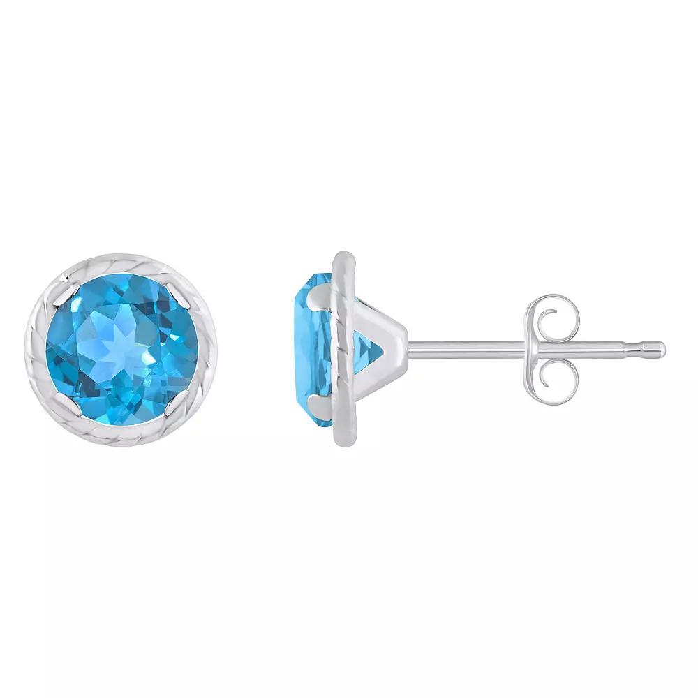 Celebration Gems 10k White Gold 5 mm Round Gemstone Martini Rope Stud Earrings, Women's, Blue Topaz Product Image