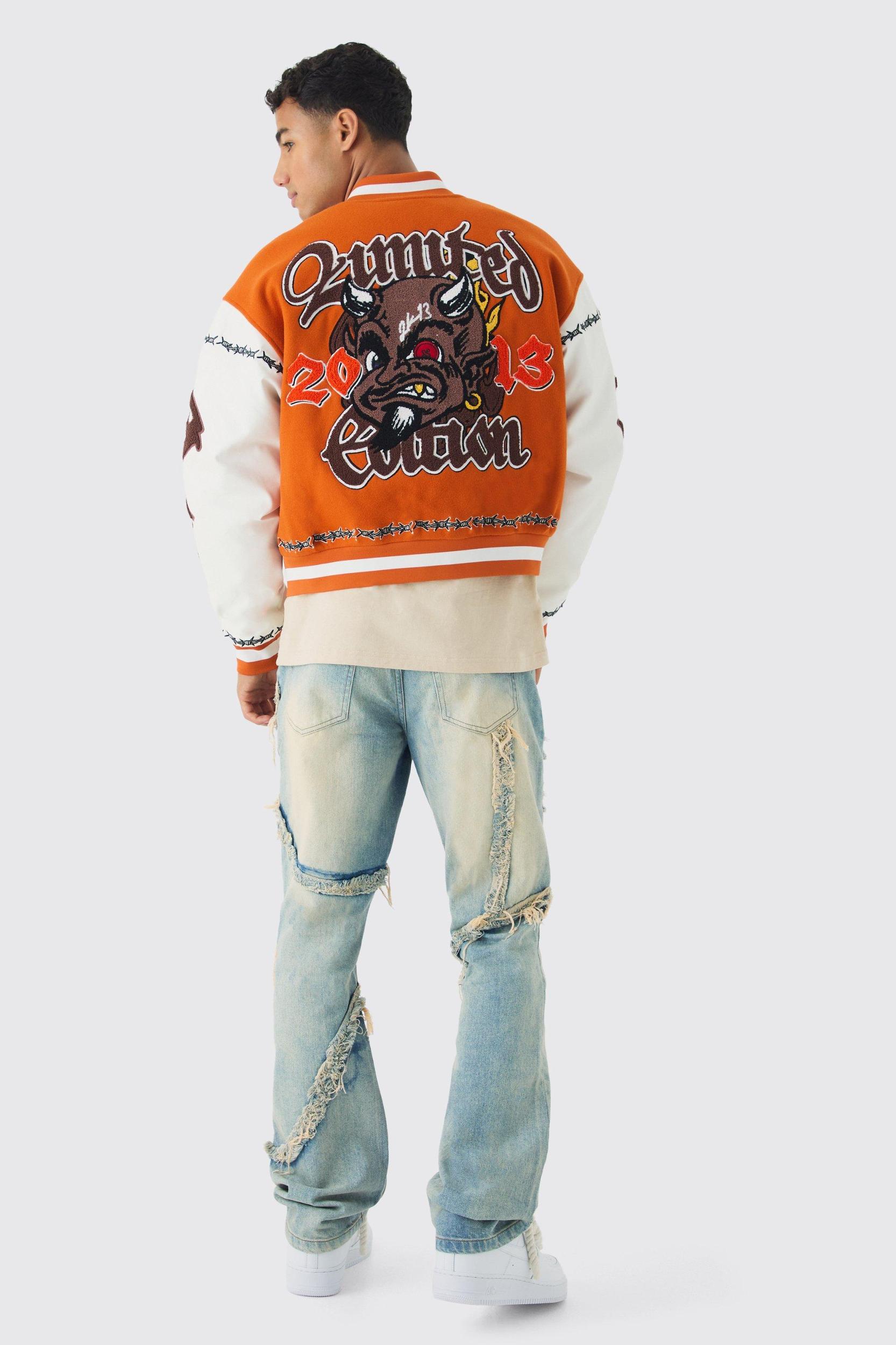 Slim Flared Patchwork Distressed Bleached Jeans | boohooMAN USA Product Image