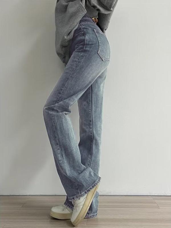 Versatile Vintage Blue High Waist Flare Slim Jeans Product Image
