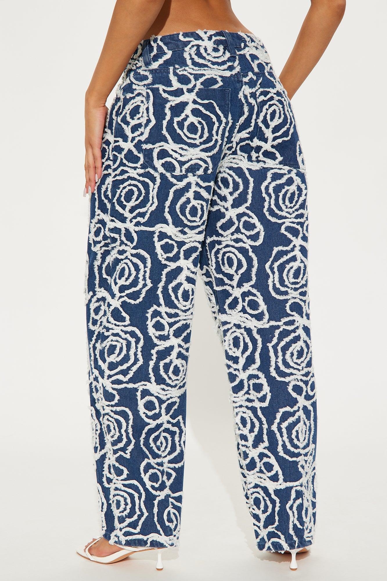 Urban Flora Loose Straight Leg Jeans - Medium Wash Female Product Image