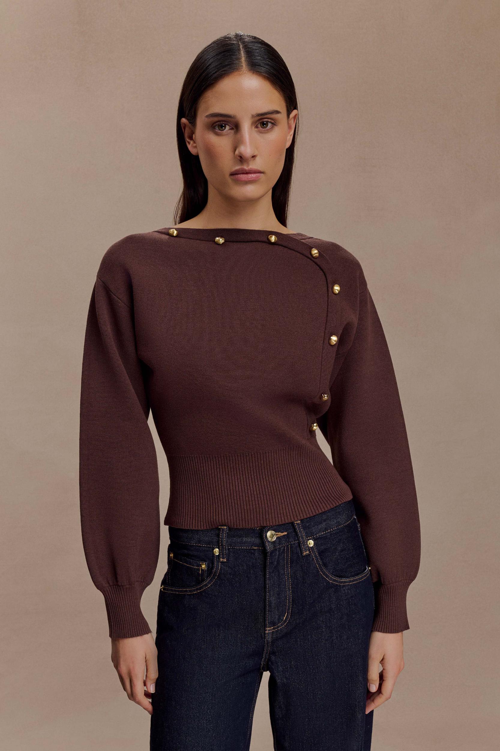 Mertyle Aysmetrical Knit Jumper - Deep Chocolate Female Product Image