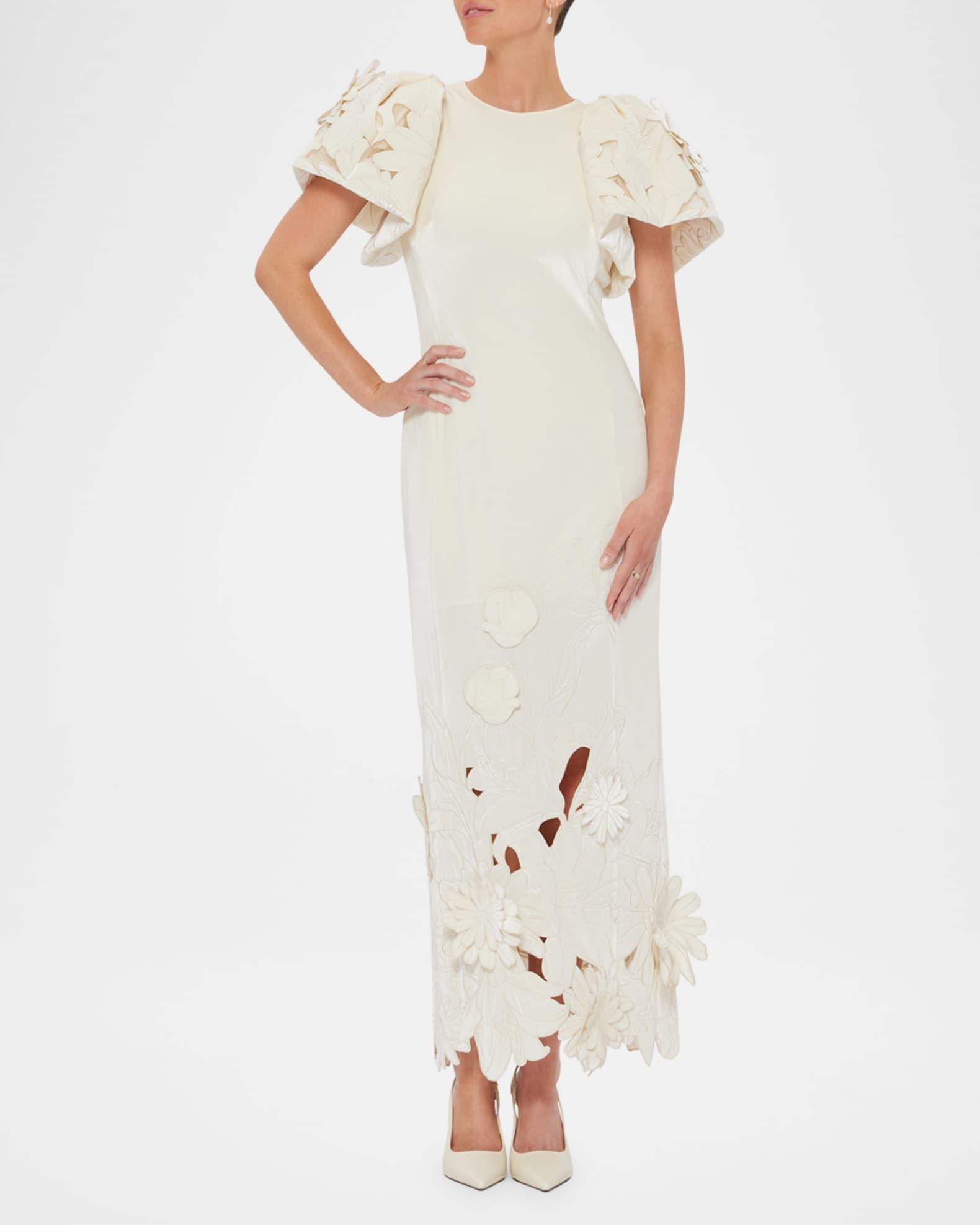 Lucinda Embroidered Puff-Sleeve Velvet Gown Product Image