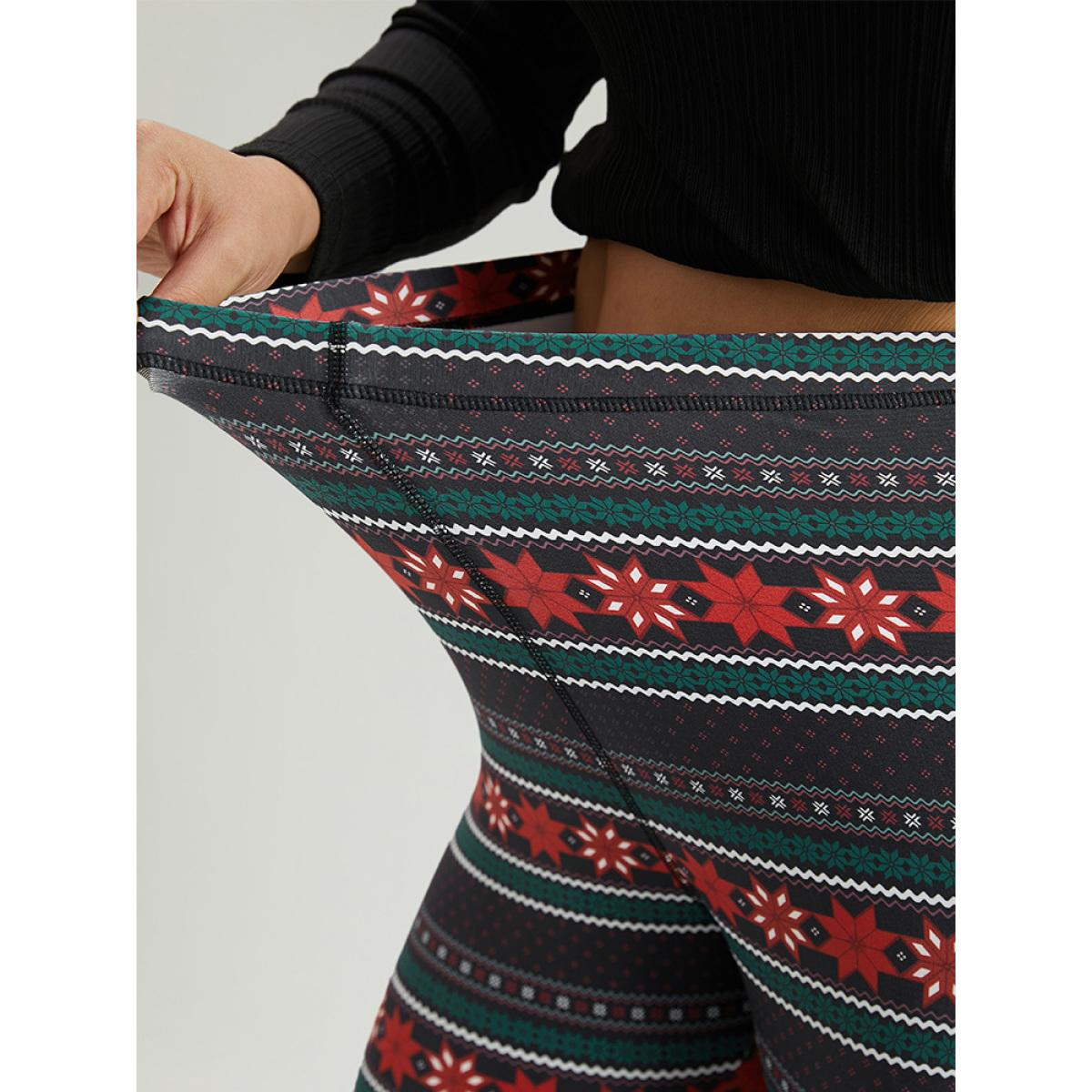Plus Size Snowflake Striped Very Stretchy Ankle Leggings Women Black Casual High stretch Skinny High Rise Festival-Christmas Leggings BloomChic 22-24/3X Product Image