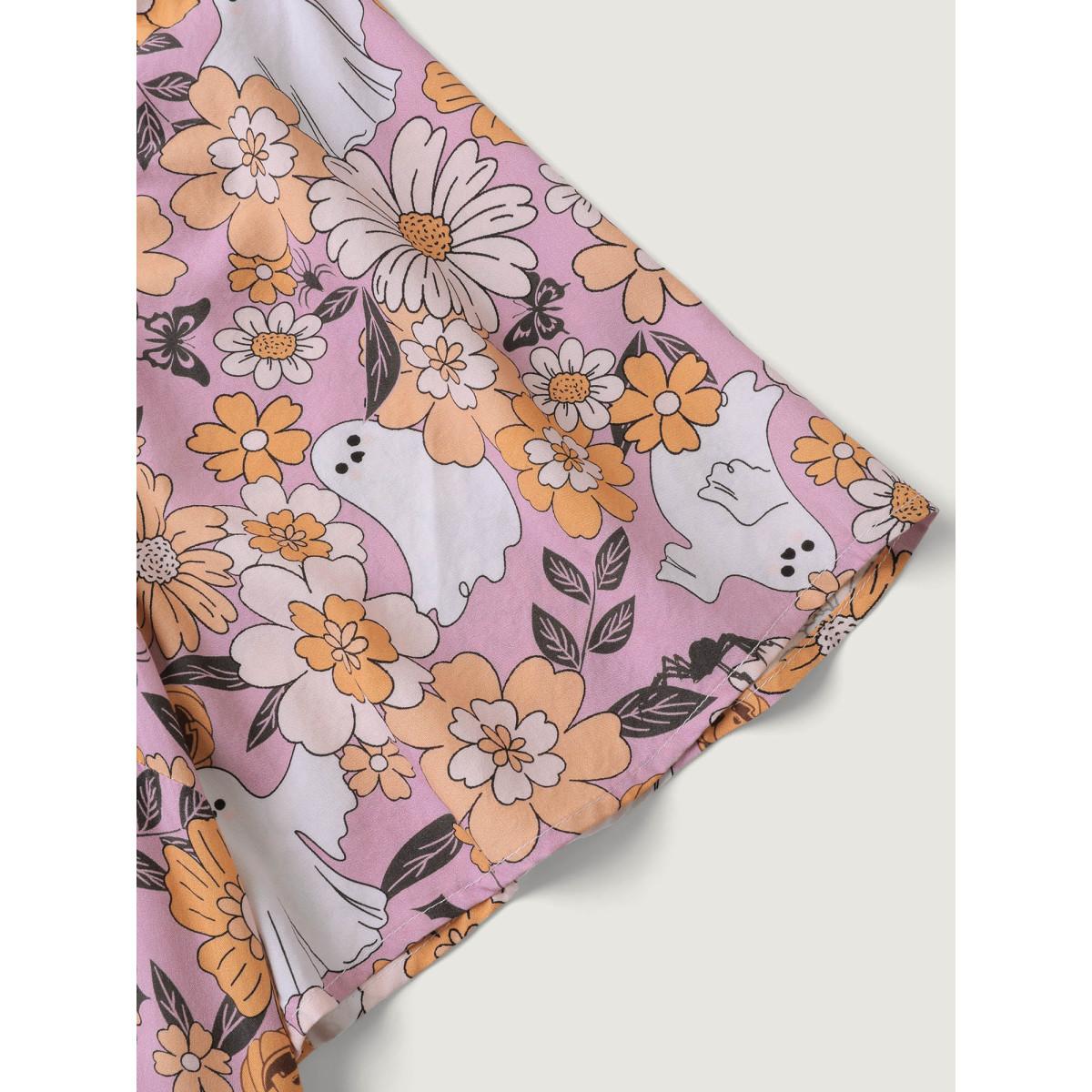 Plus Size Multicolor Rayon Halloween Floral Print Blouse Women Timeless Short sleeve Heart neckline Elegant Blouses BloomChic 10/M Product Image