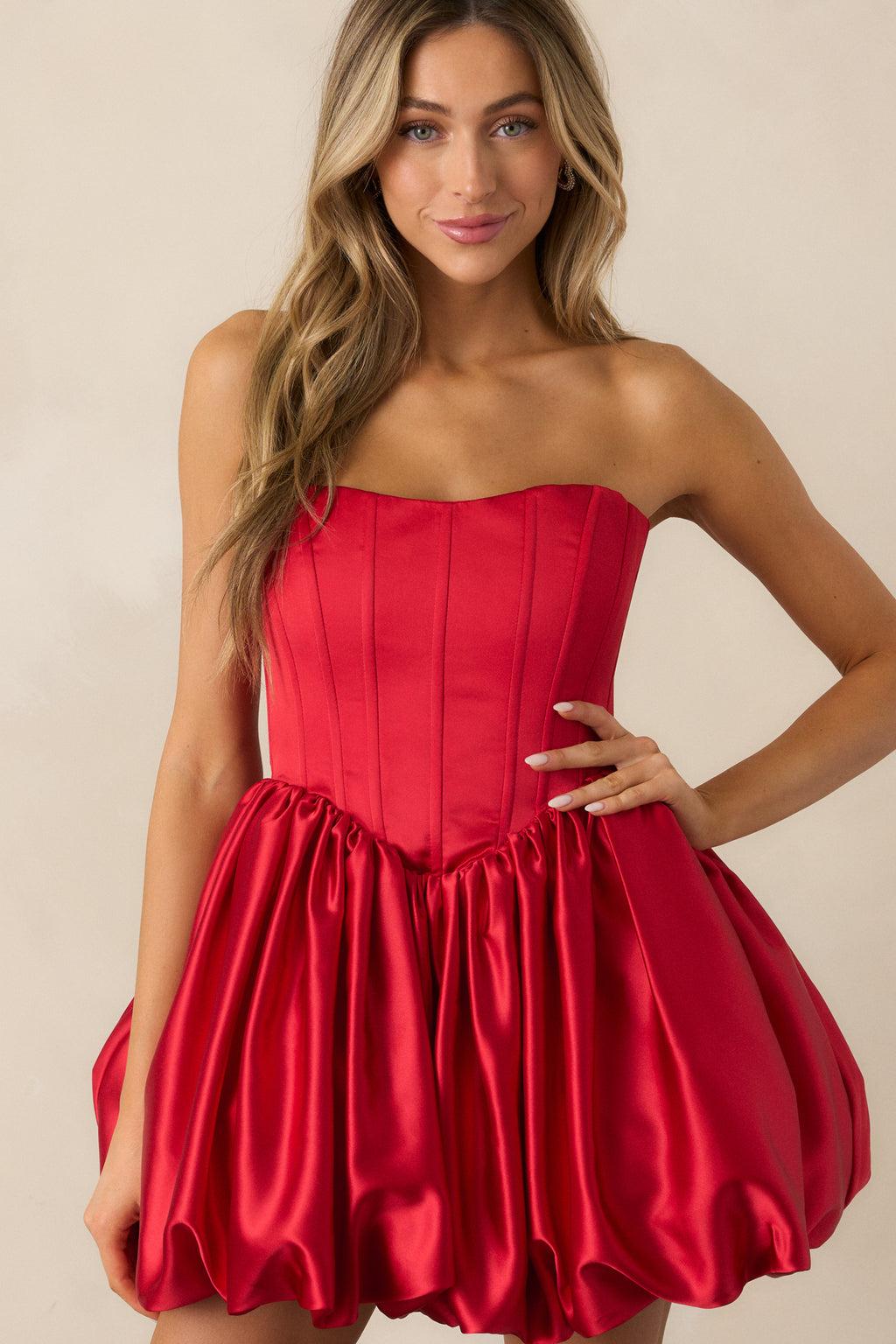 Love Letters Red Corset Bubble Mini Dress Product Image