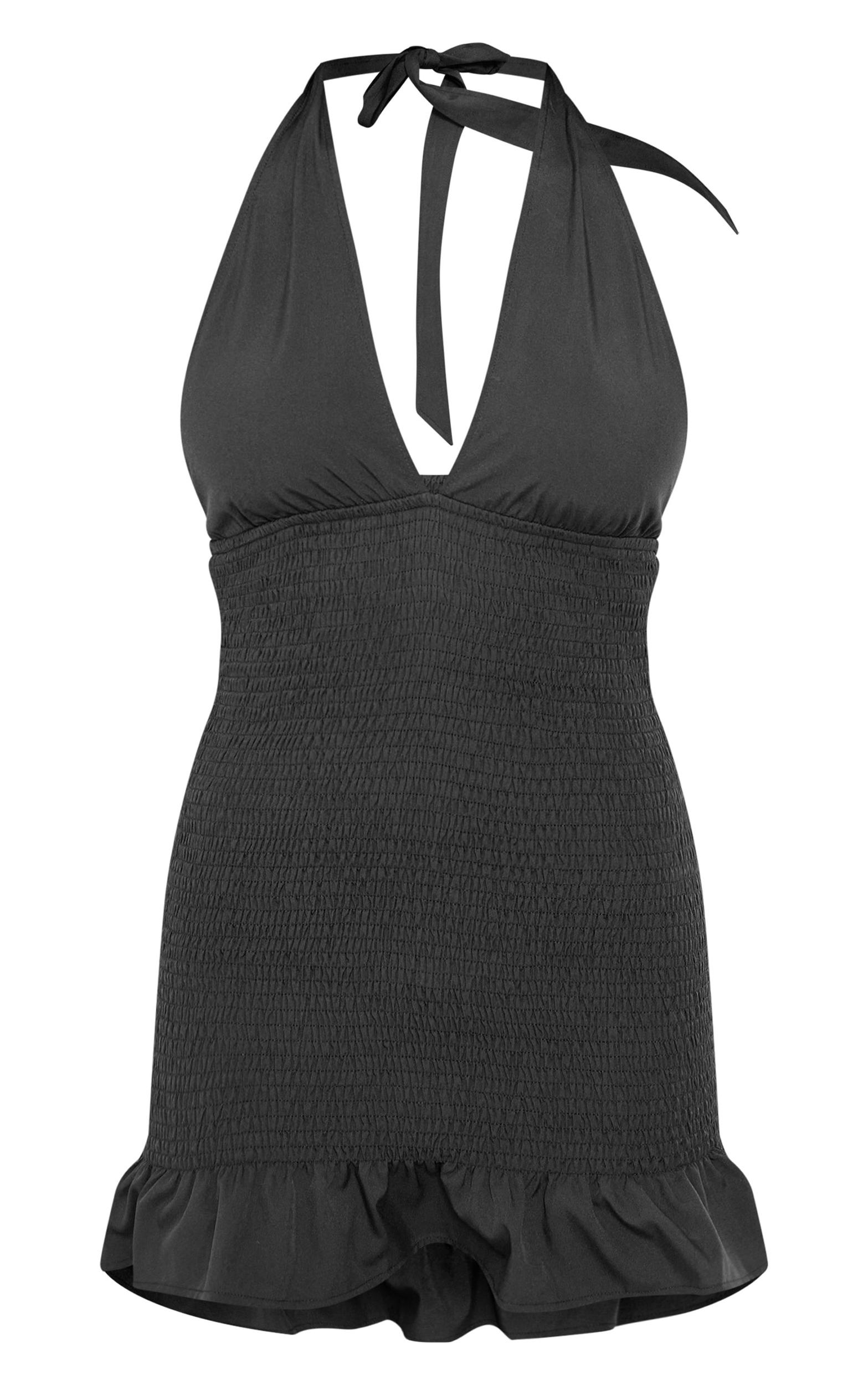Black Shirred Halterneck Bodycon Dress Product Image