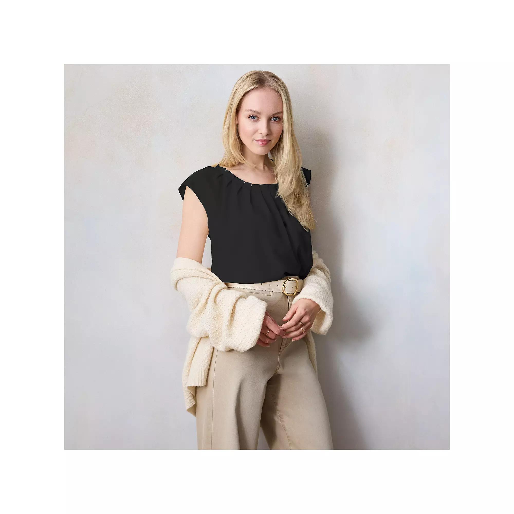 Women's LC Lauren Conrad Pleated Scoopneck Top, Size: XL, Black Product Image