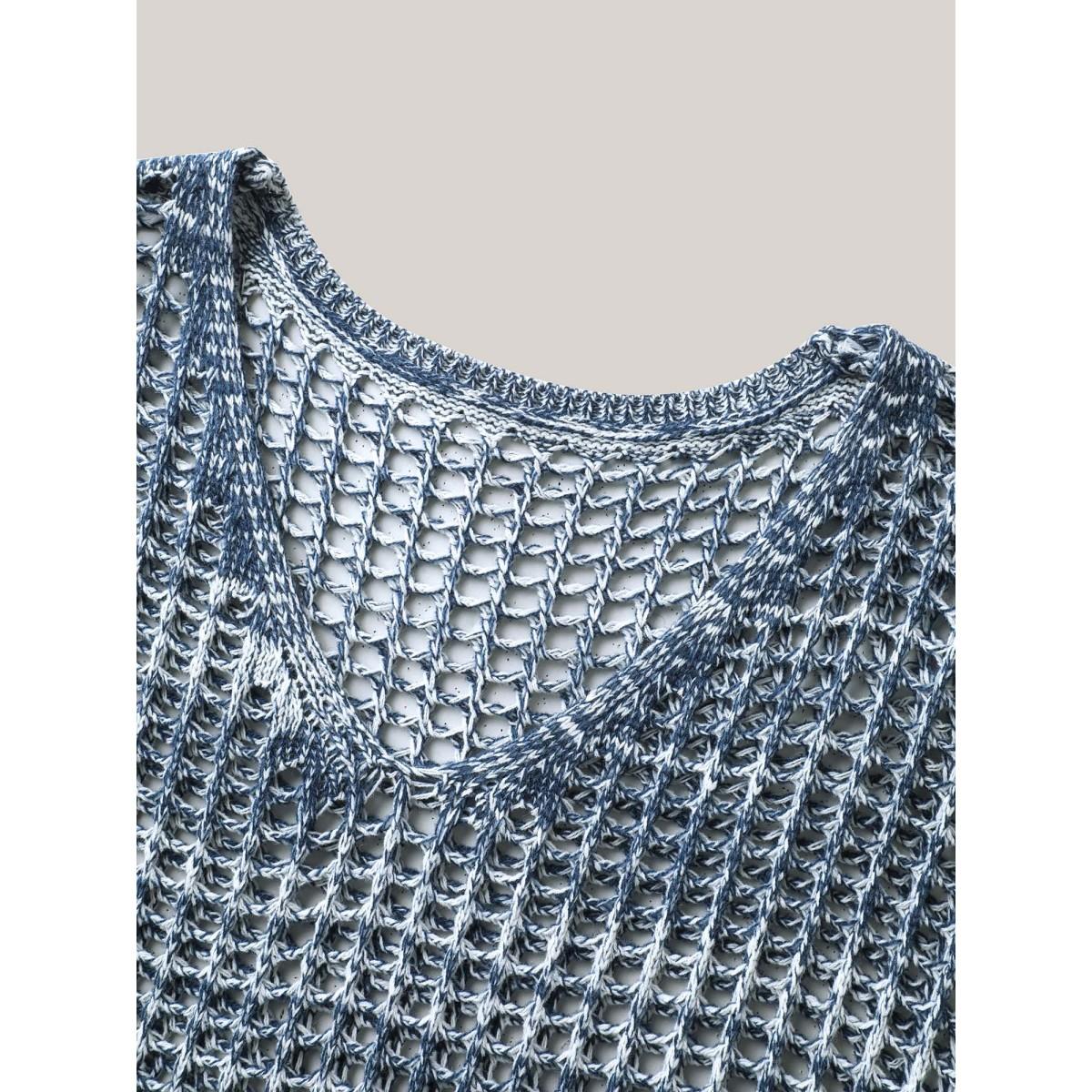 Plus Size Color Contrast Cut-Out Swim Cover-Up Women's Swimwear Indigo Beach Loose Texture Curve Swim Cover Ups BloomChic 18-20/2X Product Image