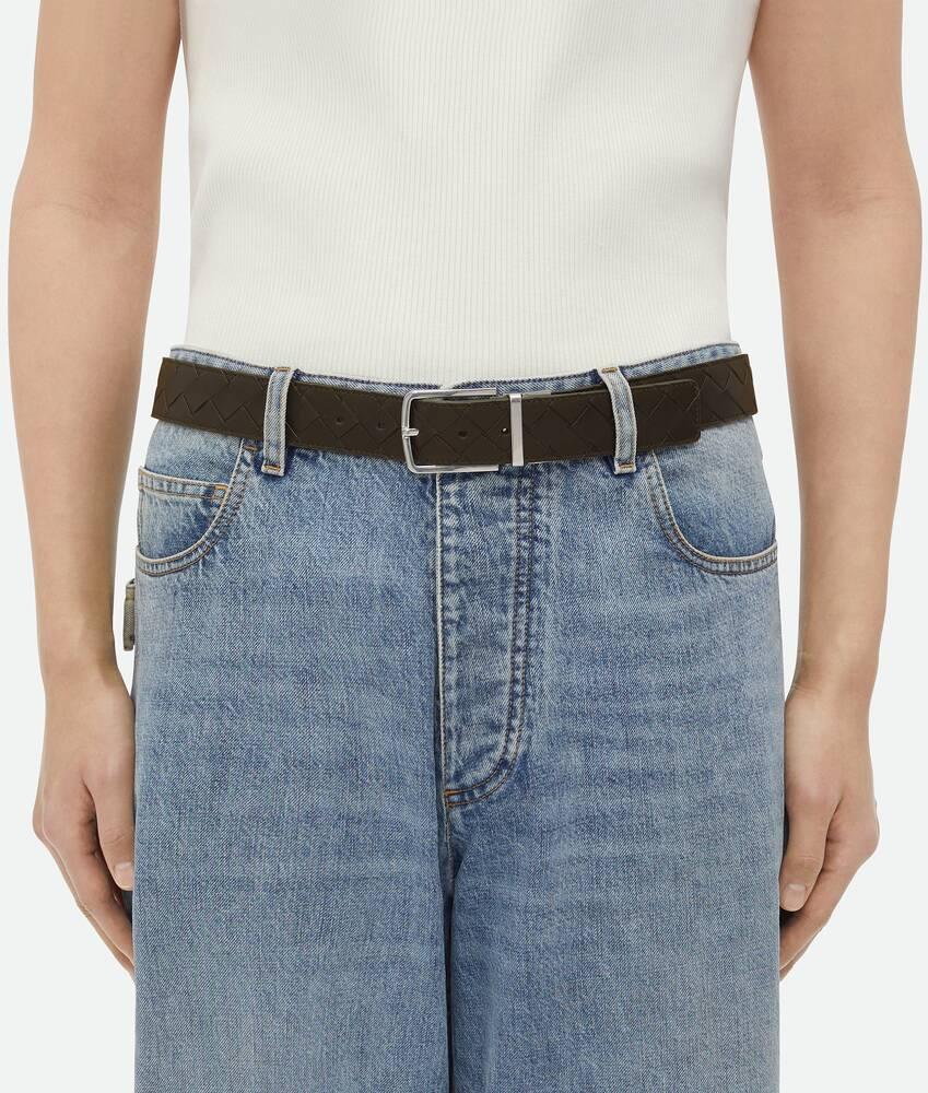 Men's Intrecciato Reversible Belt in Kaki/dark praline Product Image