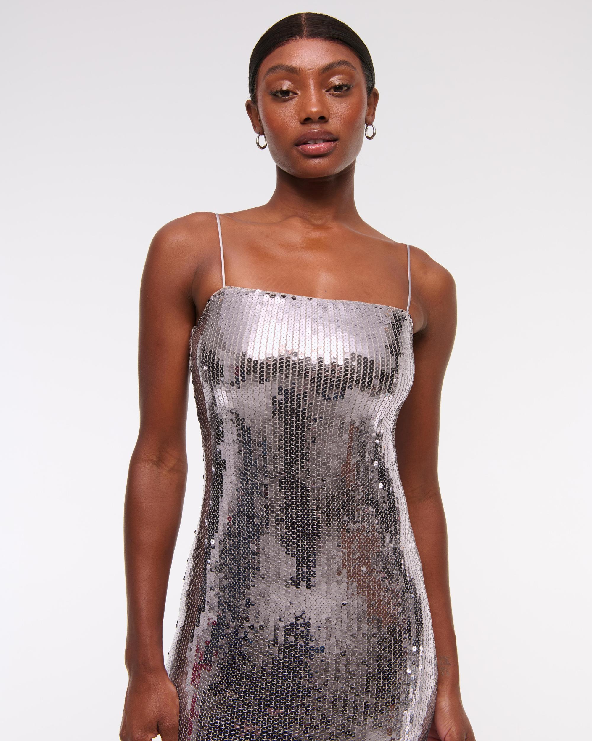 Sequin Straight Neck Midi Dress Product Image