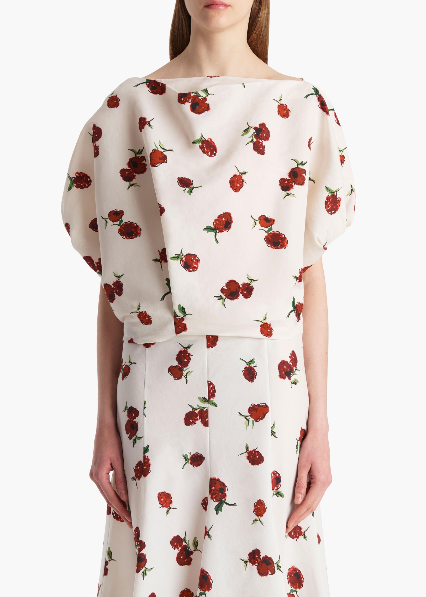 Niles Top in Cream with Raspberry Print Product Image
