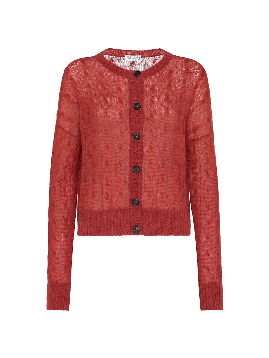 Womens Mohair and Wool Cable Knit Cardigan Product Image