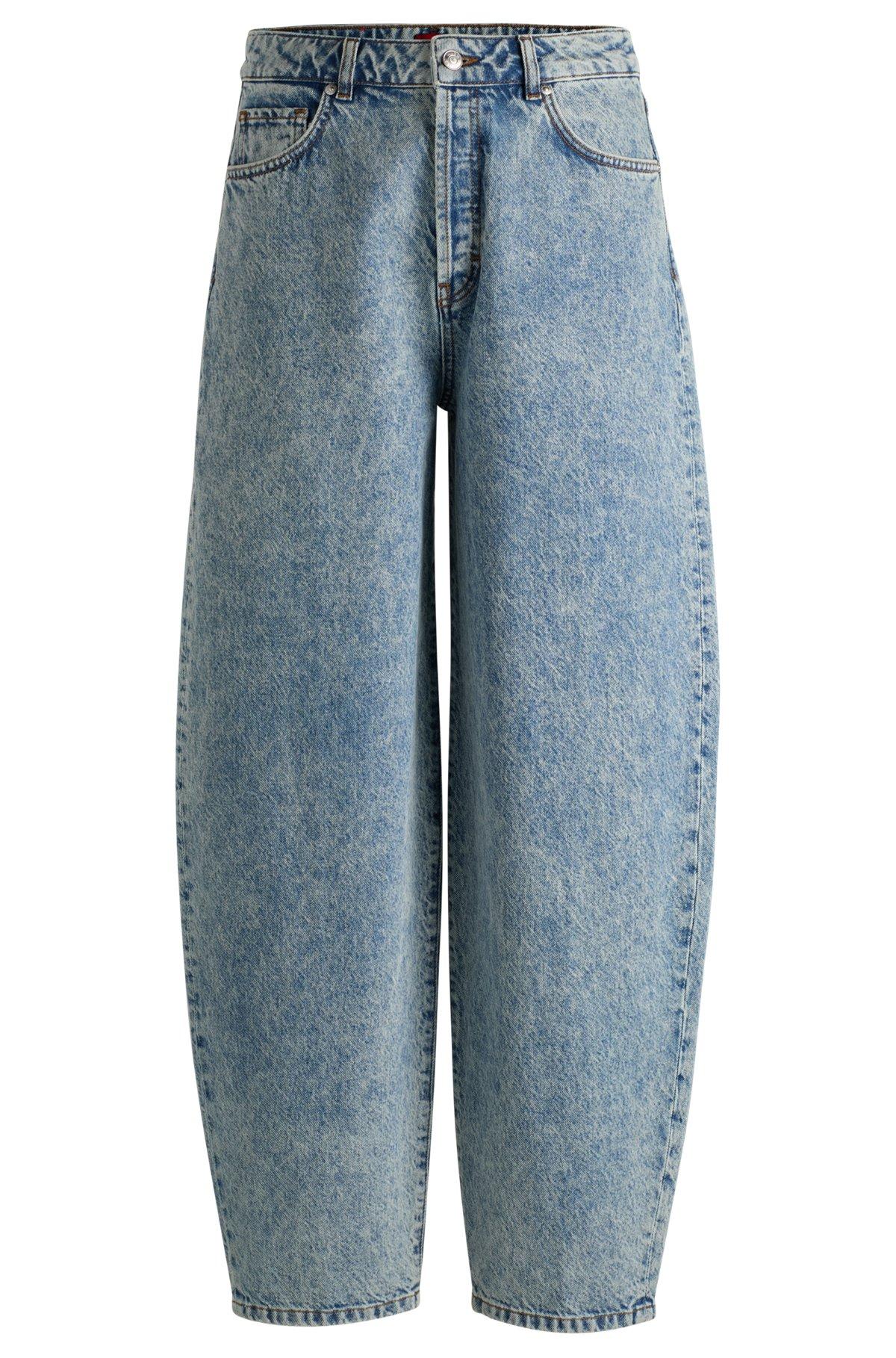 Blue straight-fit jeans with wide leg Product Image