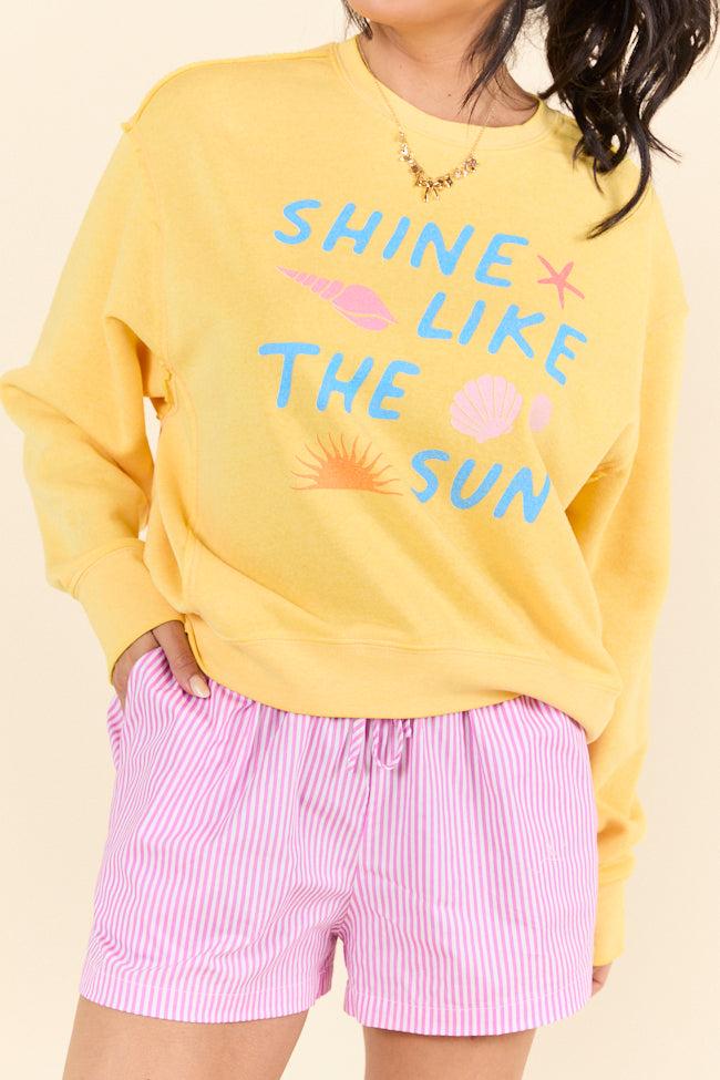 Shine Like The Sun Yellow Raw Hem Fleece Graphic Sweatshirt Product Image