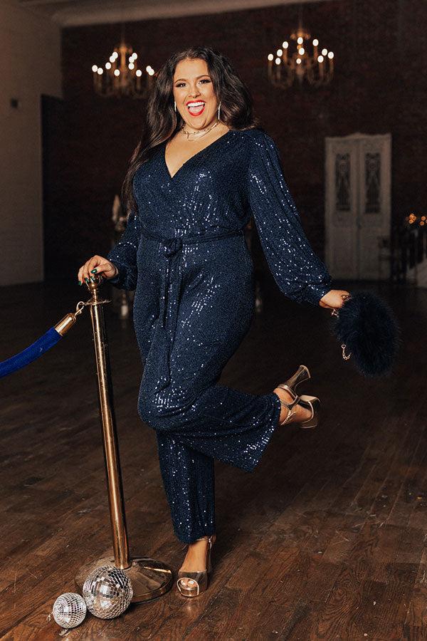 Heart Filled With Love Sequin Jumpsuit In Navy Curves Product Image