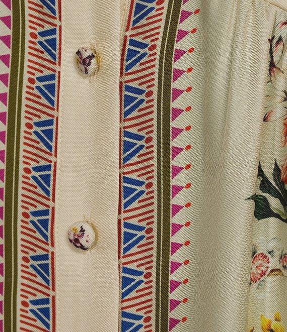 JOHNNY WAS Loren Floral Border Print Silk-Blend V-Neck Elbow Sleeve A-Line Dress Product Image