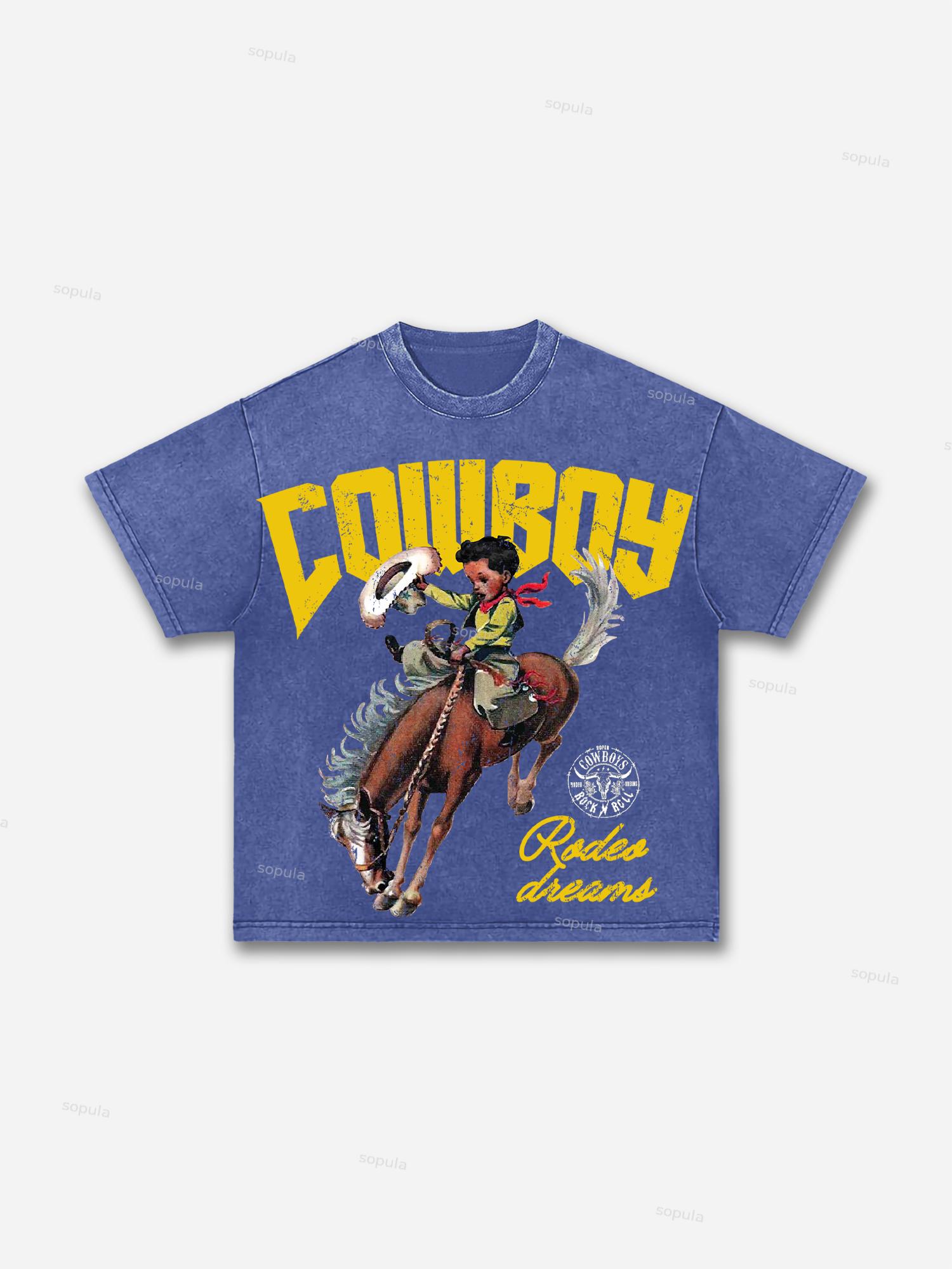 Cowboy Rodeo Dreams Print Acid Wash T-shirt Product Image