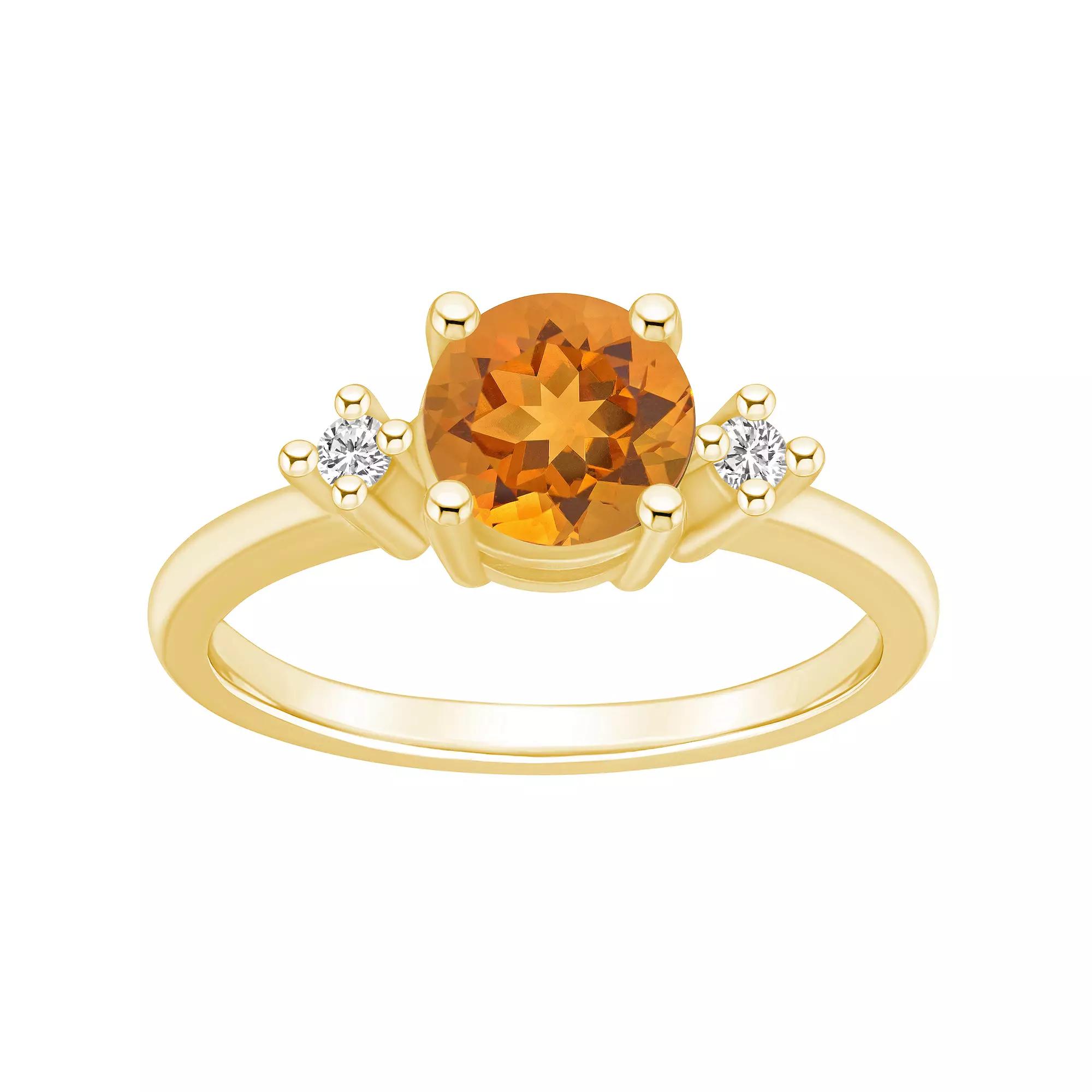 Alyson Layne 14k Gold Round Citrine & Diamond Accent Ring, Women's, Size: 5 Product Image