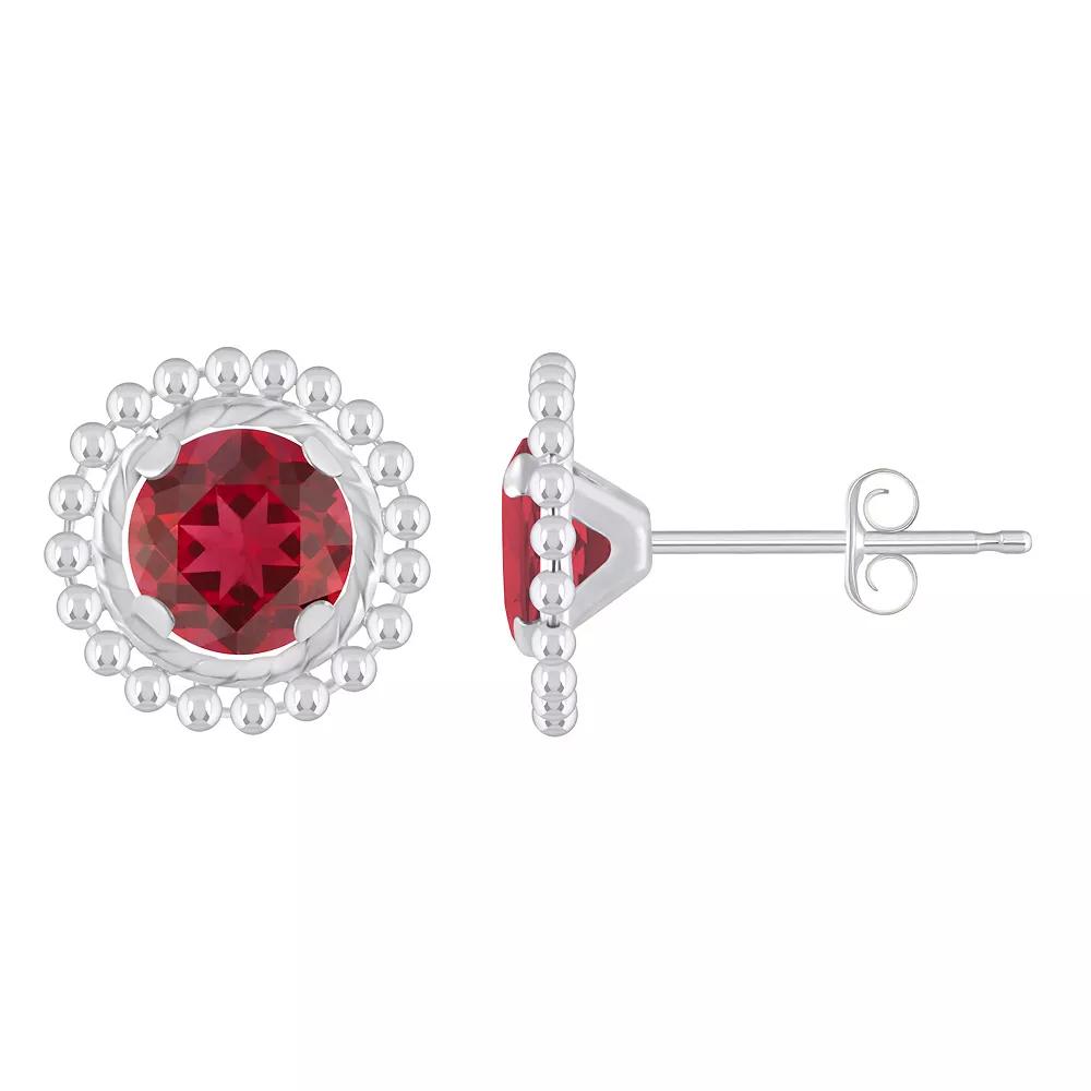 Celebration Gems Sterling Silver Round Lab-Created Gemstone Beaded Martini Stud Earrings, Women's, Created Red Product Image