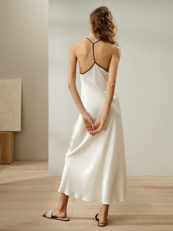 Contrast Piping Silk Suede Maxi Nightdress Product Image