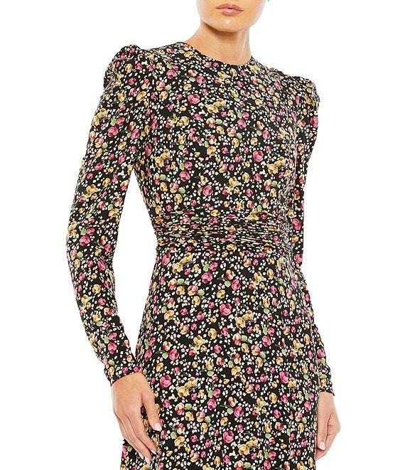 Mac Duggal Crew Neck Long Sleeve Front Slit Gown Product Image