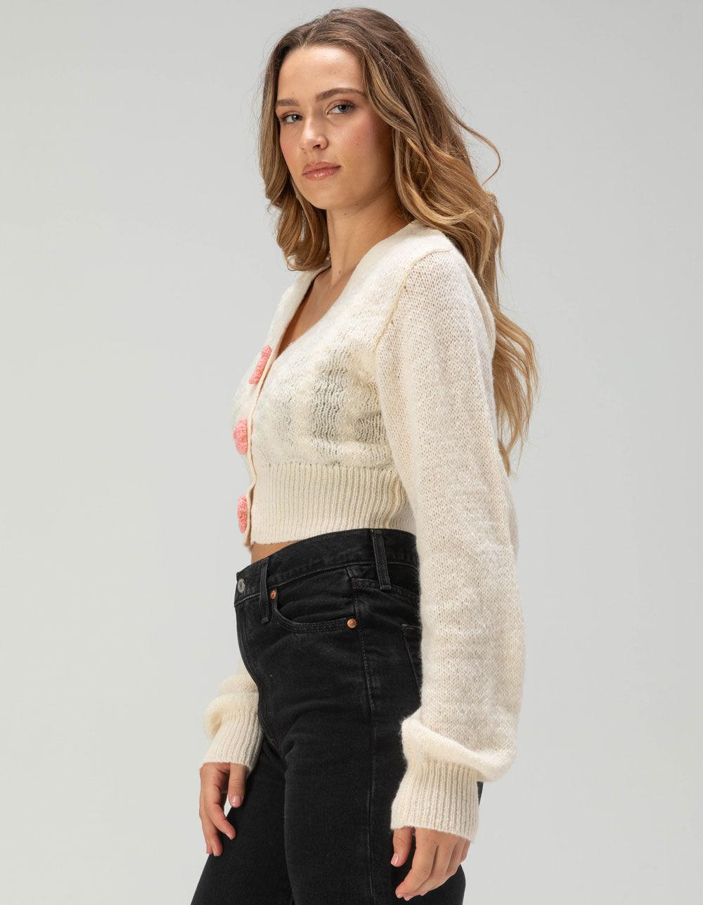 LOVE TREE Rose Womens Cropped Cardigan Sweater - IVORY Product Image