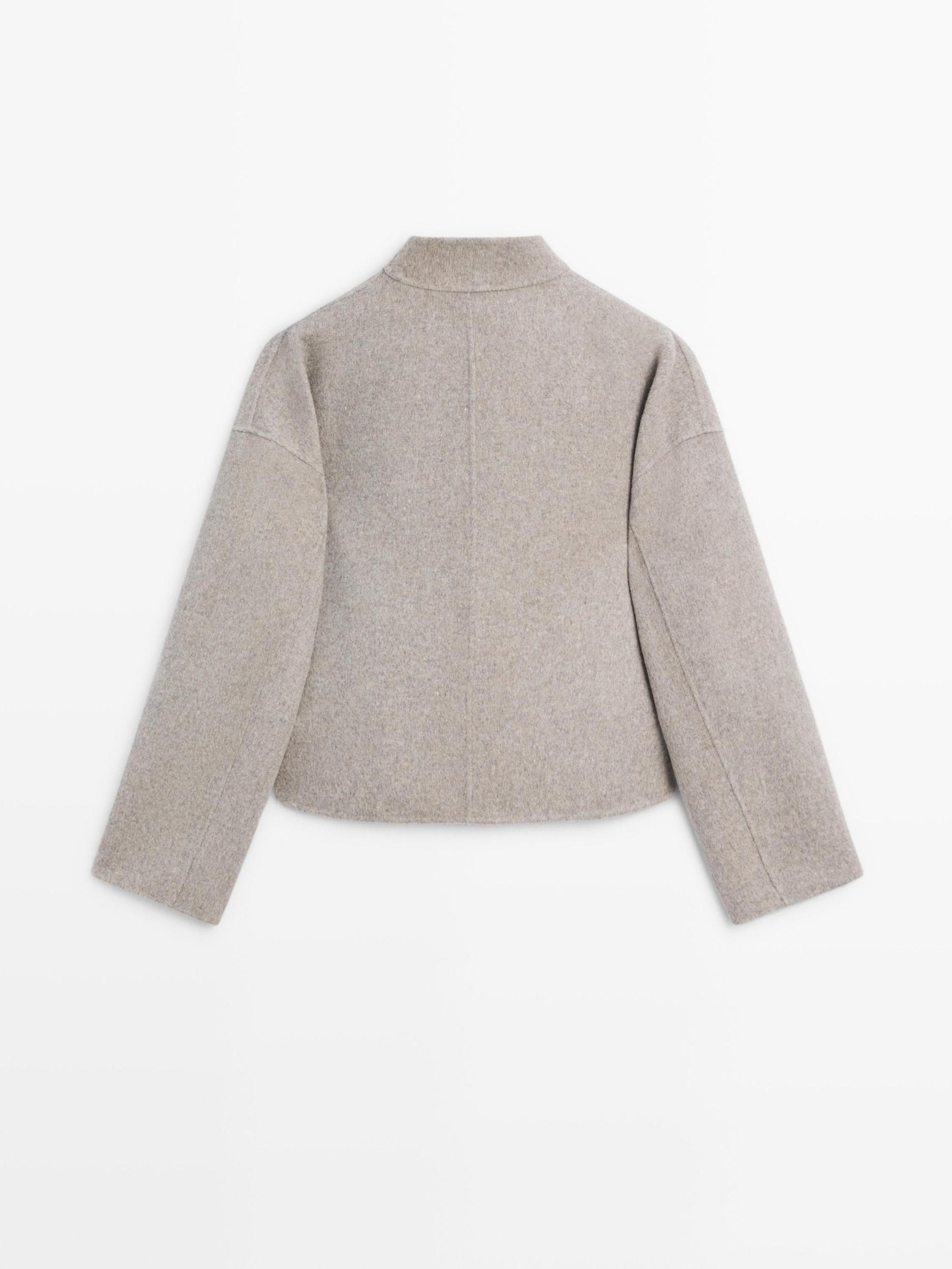 Short wool blend coat with high collar Product Image