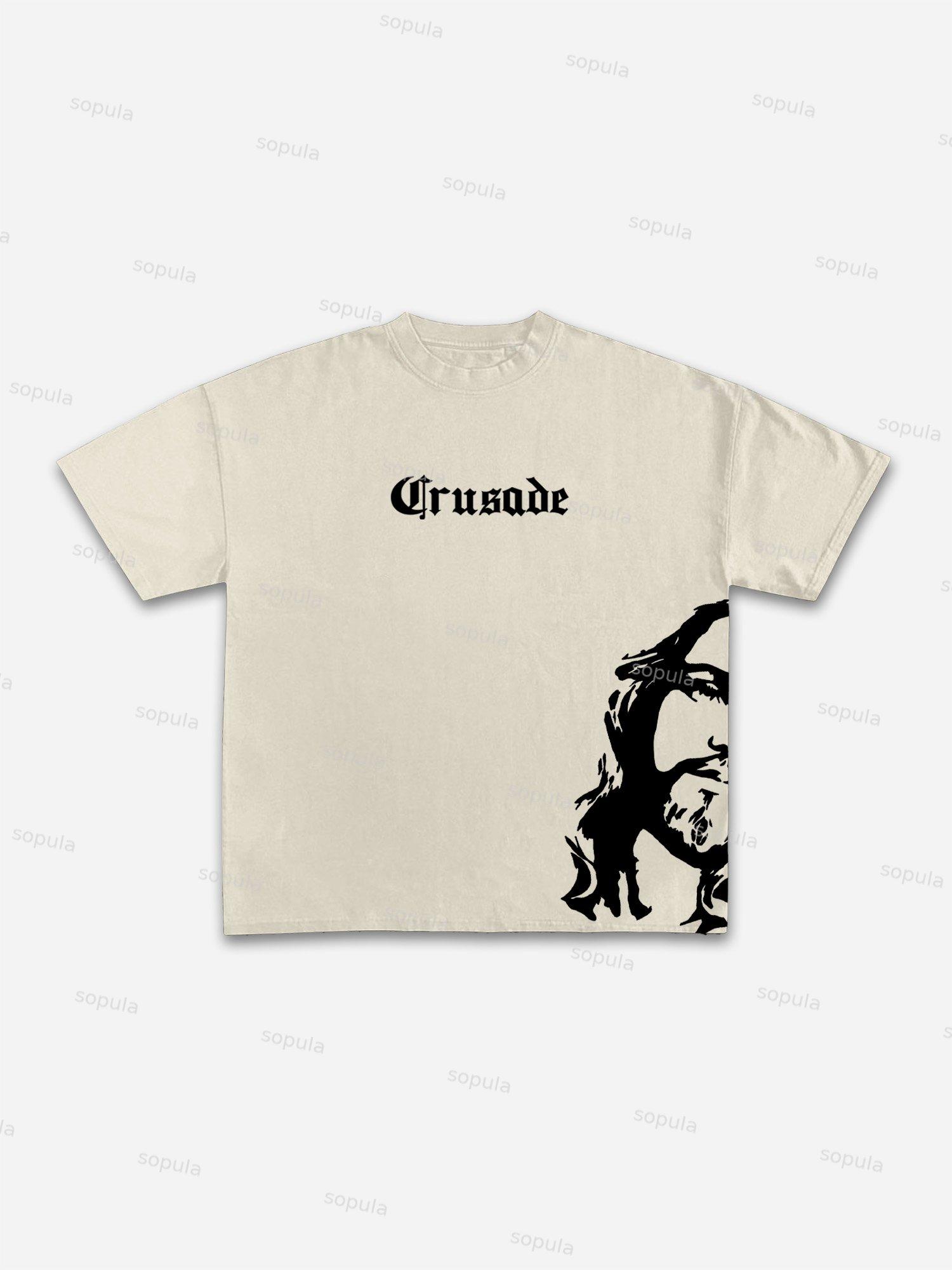 Vintage God-crusade Graphic Cotton T-shirt Product Image