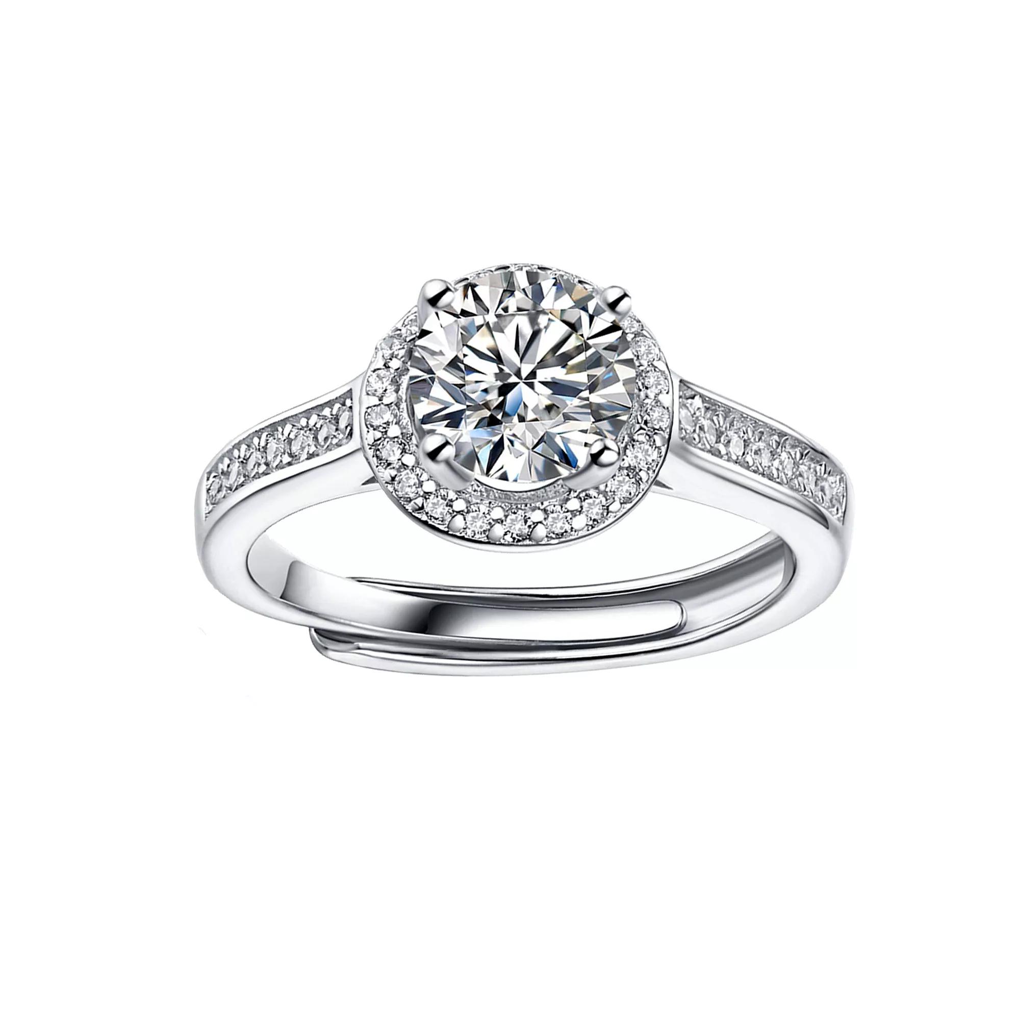 Stella Valentino Sterling Silver Lab-Created Moissanite Halo Pave Engagement Ring, Womens, White Product Image