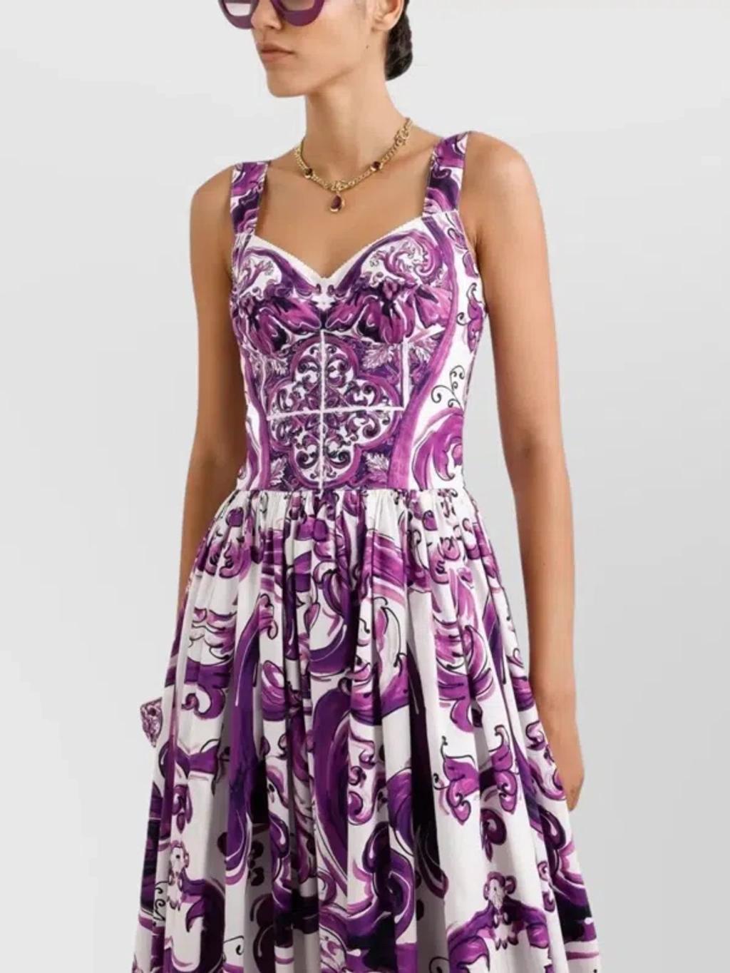 DOLCE & GABBANA Long Poplin Dress With Majolica Print In Purple Product Image