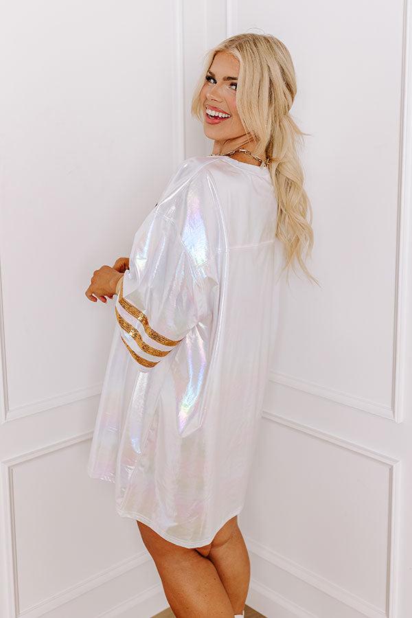 It's A Touch Down Faux Leather Mini Dress in White Iridescent Curves Product Image
