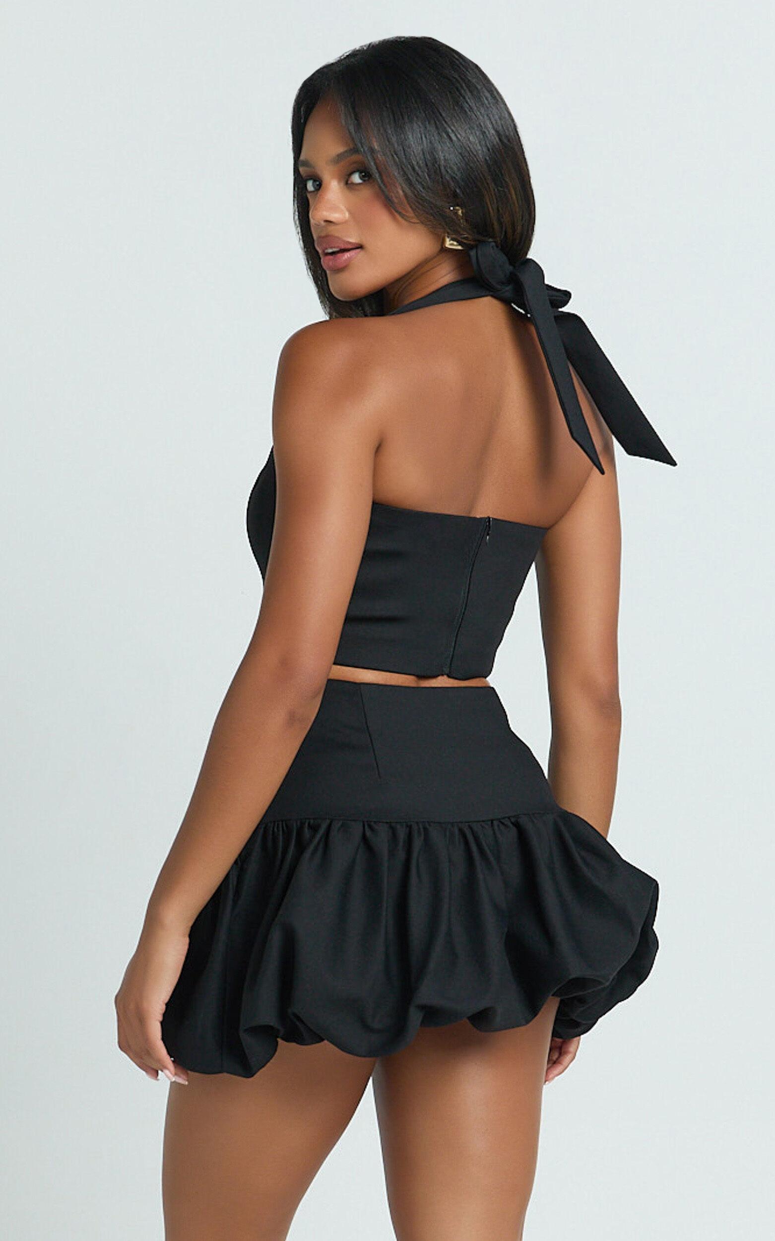 Abellina Mini Skirt - High Waist Bubble Hem Skirt in Black Product Image