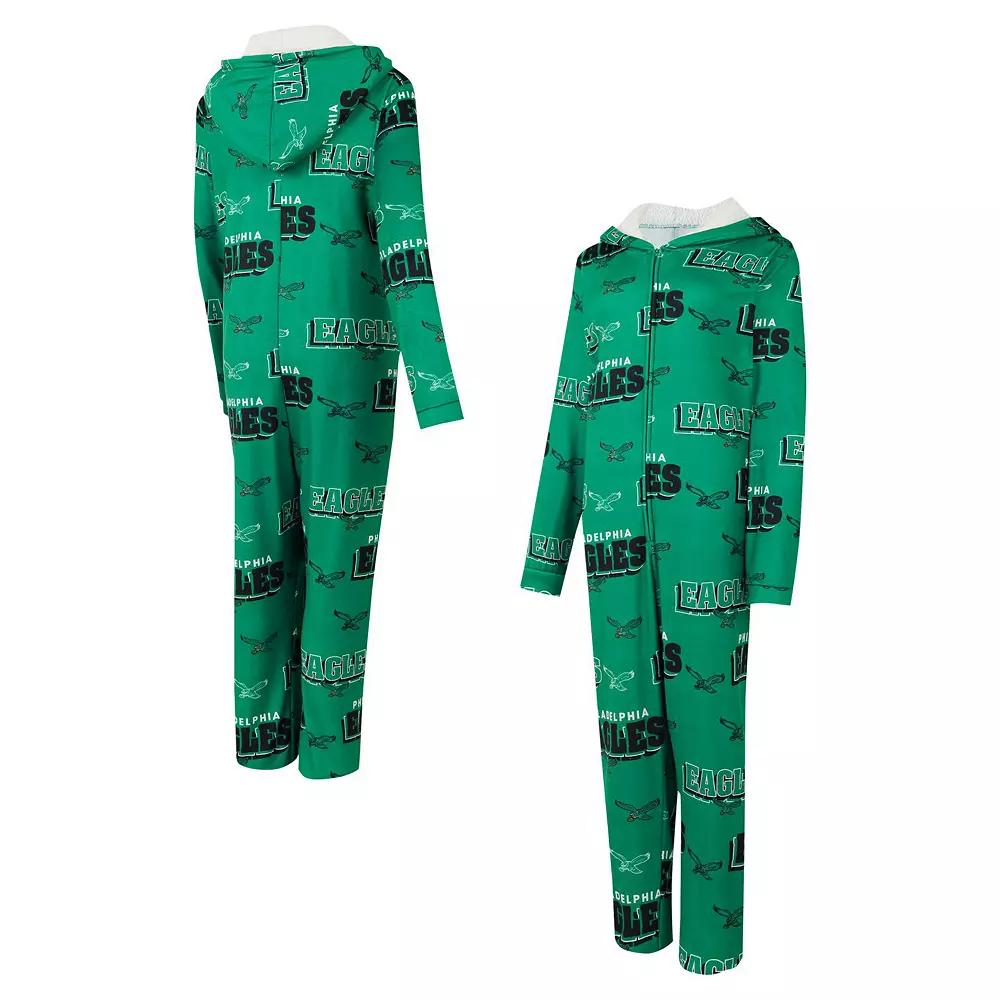 Women's Concepts Sport Kelly Green Philadelphia Eagles Throwback Roadway Allover Print Microfleece Full-Zip Union Suit, Size: 2XL Product Image