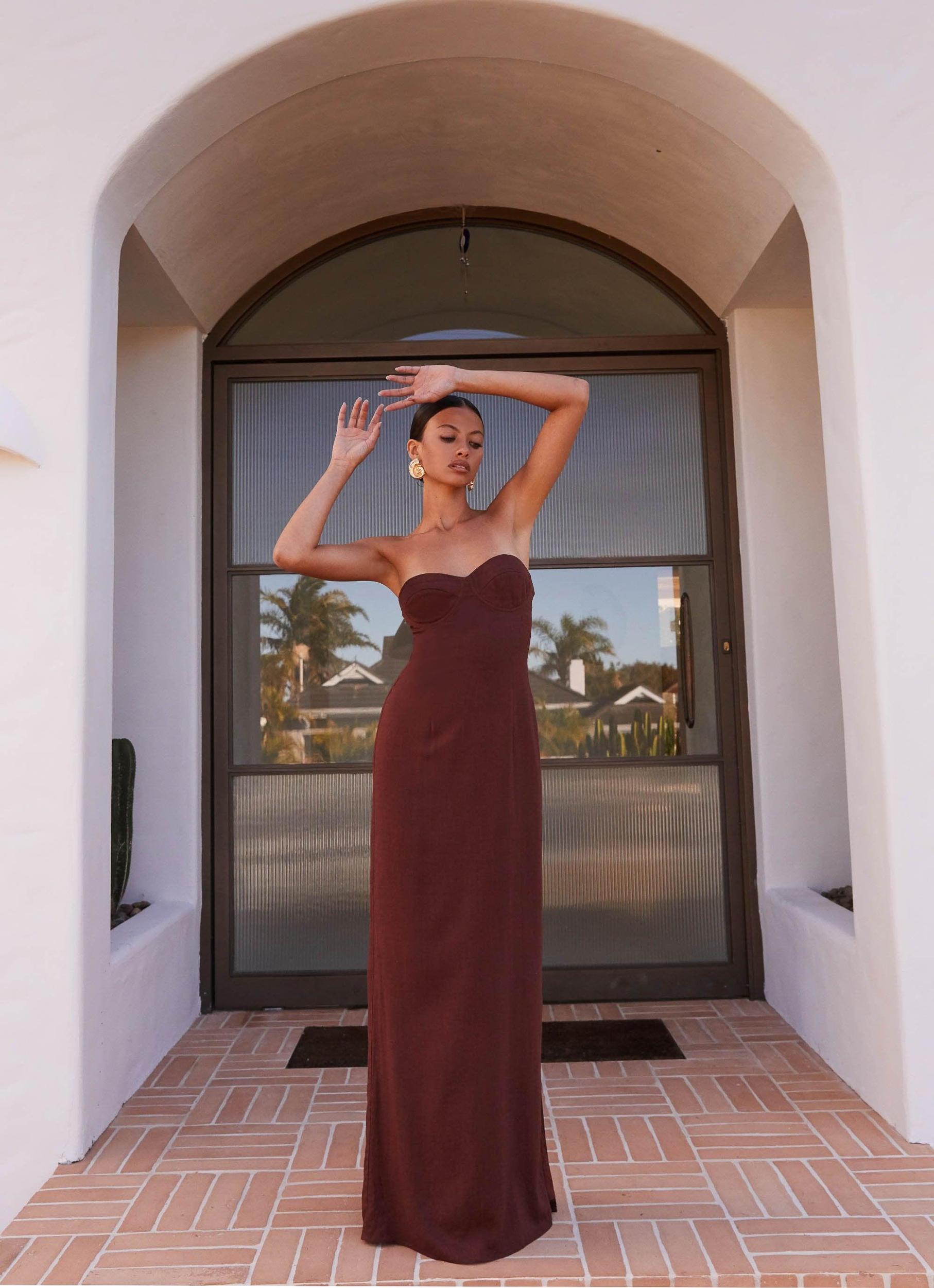 Esra Strapless Maxi Dress - Chocolate Product Image
