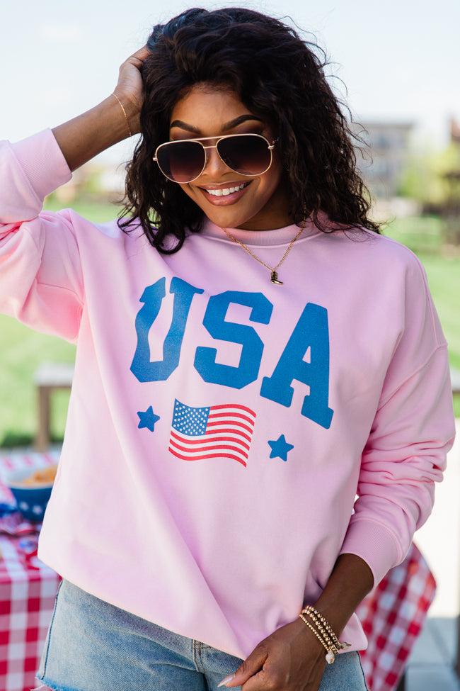 USA Flag Light Pink Graphic Sweatshirt Product Image