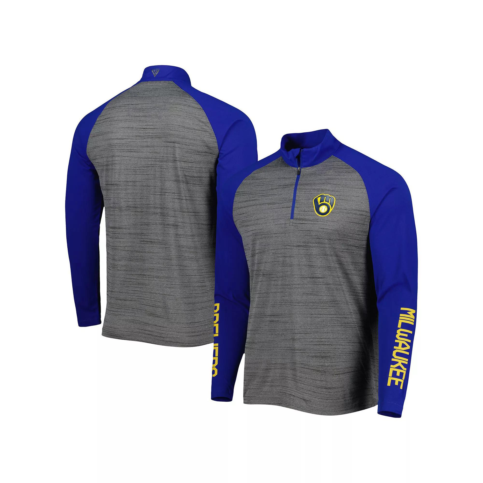 Men's Levelwear Heather Gray Milwaukee Brewers Vandal Raglan Quarter-Zip Top, Size: Medium, Grey Product Image
