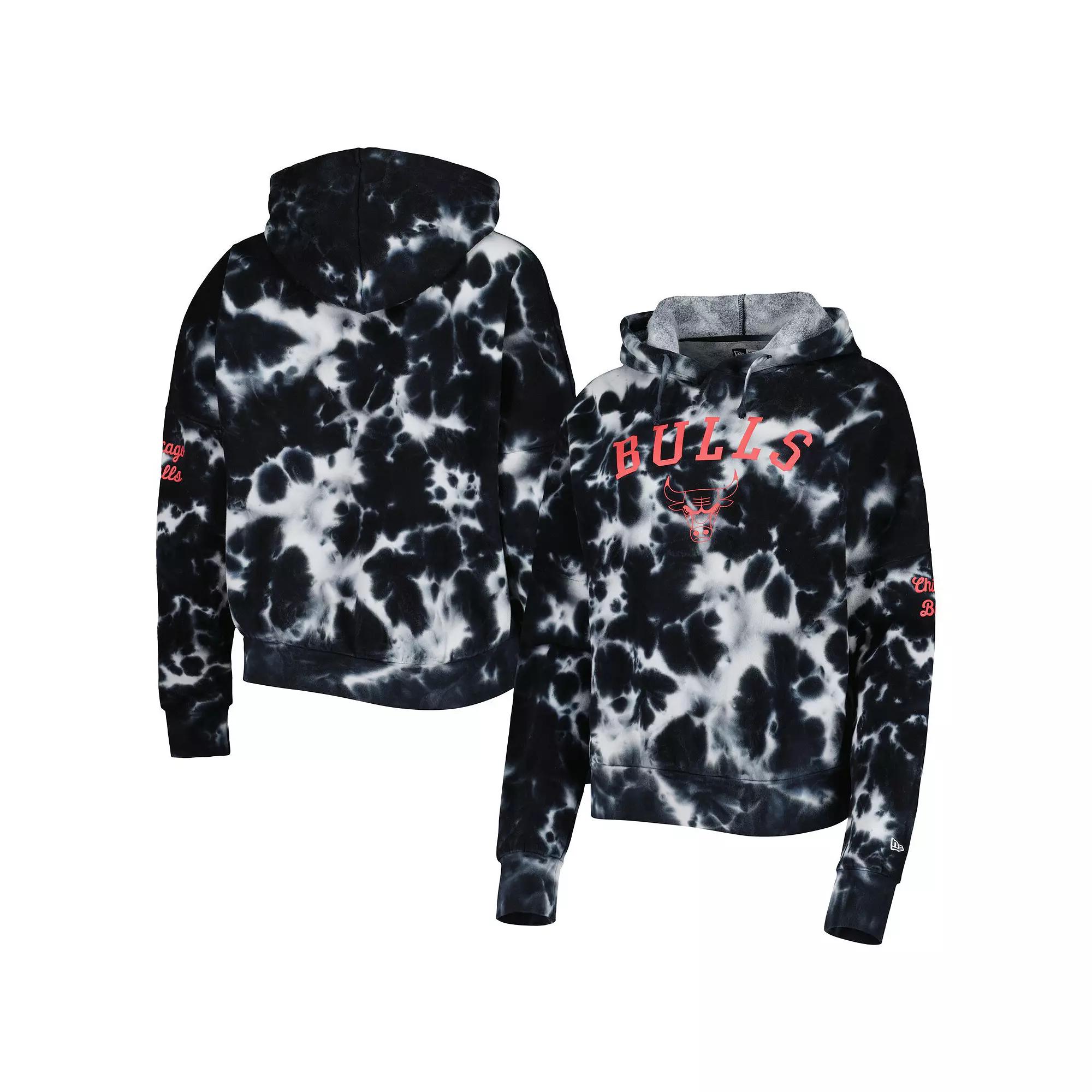 Women's New Era Black Chicago Bulls Brushed Cotton Tie-Dye Pullover Hoodie, Size: Small Product Image
