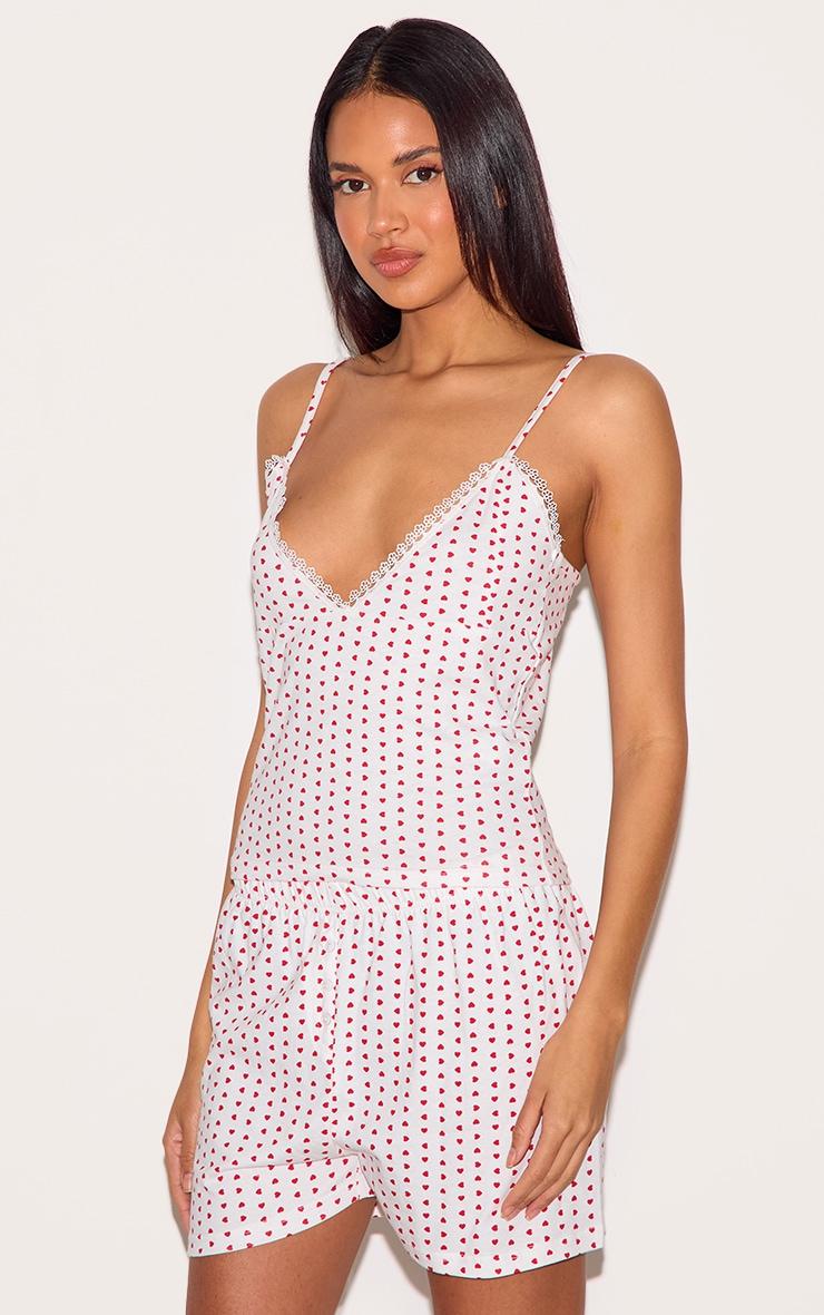White Heart Print Jersey Cami Short Pj Set Product Image