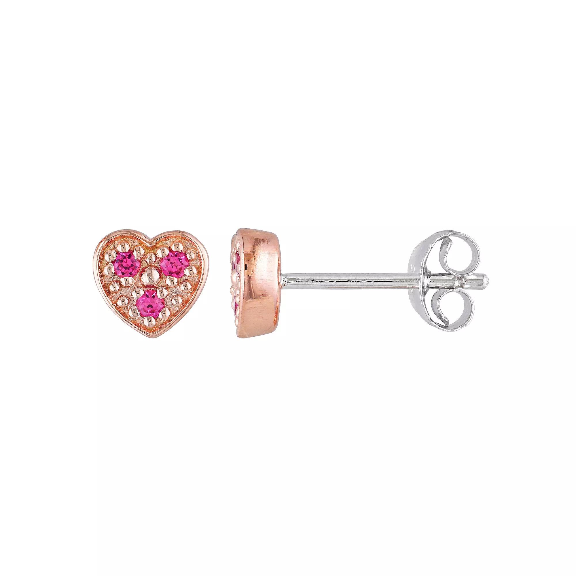 Stella Grace Two Tone Sterling Silver Lab-Created Pink Sapphire Heart Stud Earrings, Women's, Pink Tone Product Image