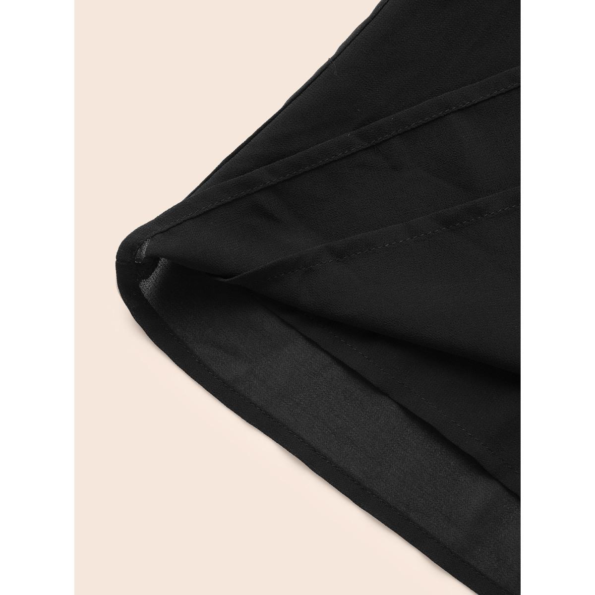 Plus Size Black Keyhole Metal Detail Gathered Blouse Women Elegant Long Sleeve Asymmetrical Neck Everyday Blouses BloomChic 18-20/2X Product Image