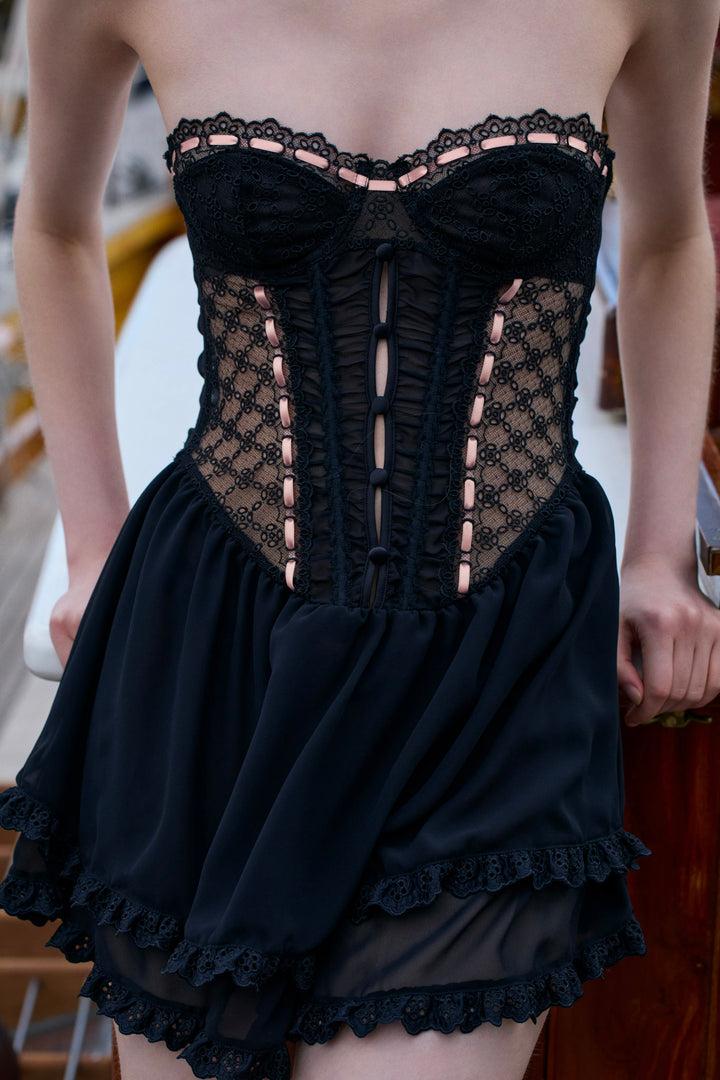 Elena Eyelet Slip Dress — Black Product Image