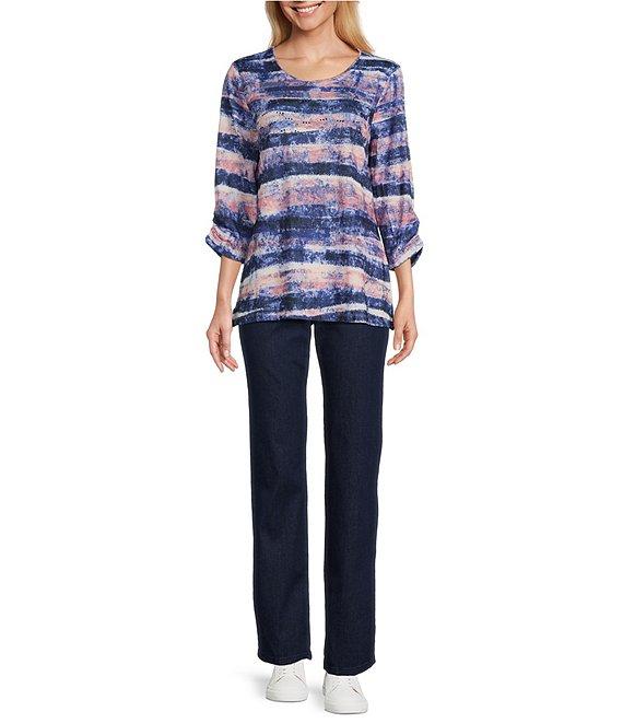 Allison Daley Straight Leg Stretch Denim Elastic Waist Pull-On Pants Product Image